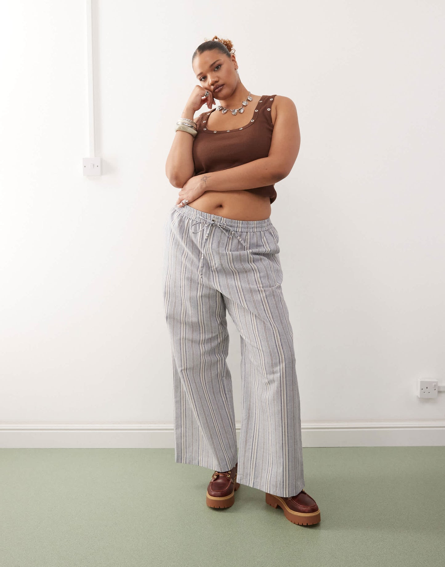 COLLUSION Plus stripe woven trouser with cargo pockets in multi - MULTI