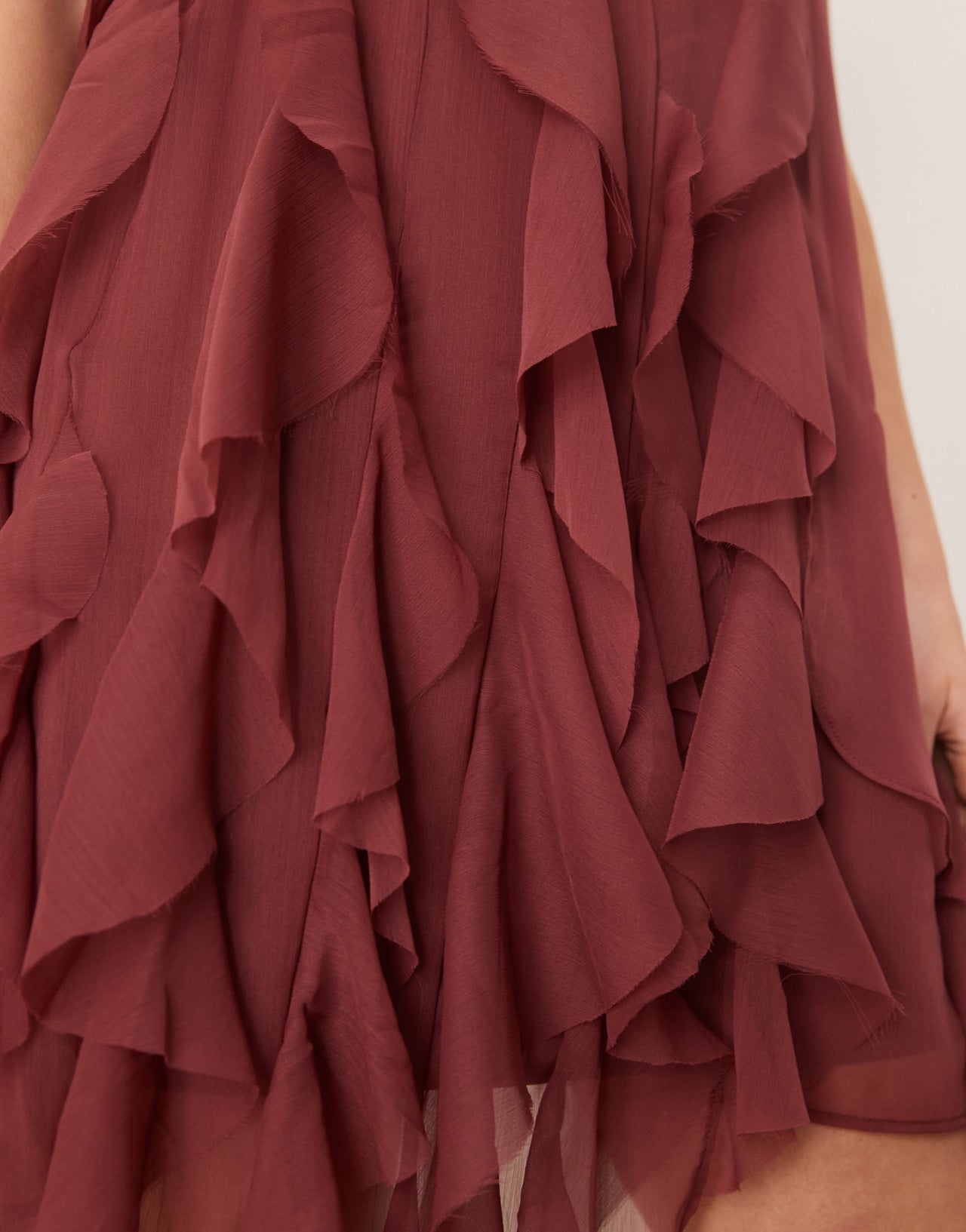 ASOS DESIGN tie strap ruffle mini dress in chocolate brown