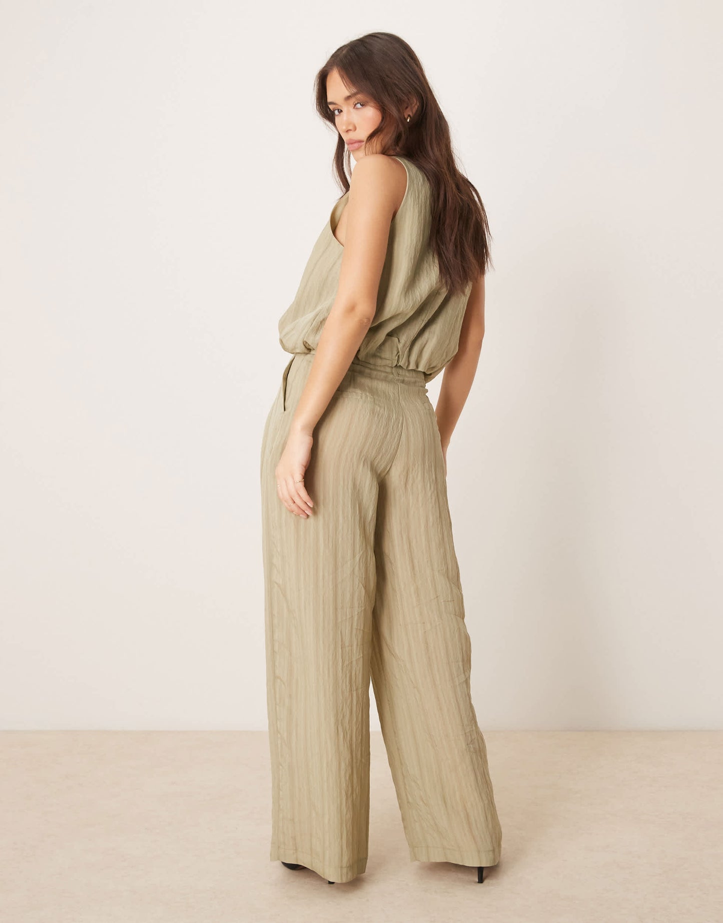 ASOS DESIGN wide leg trousers co-ord in green tonal stripe