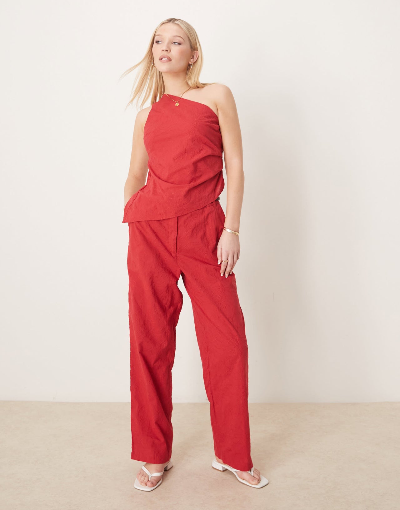 ASOS DESIGN tailored flower textured relaxed trousers co-ord in red