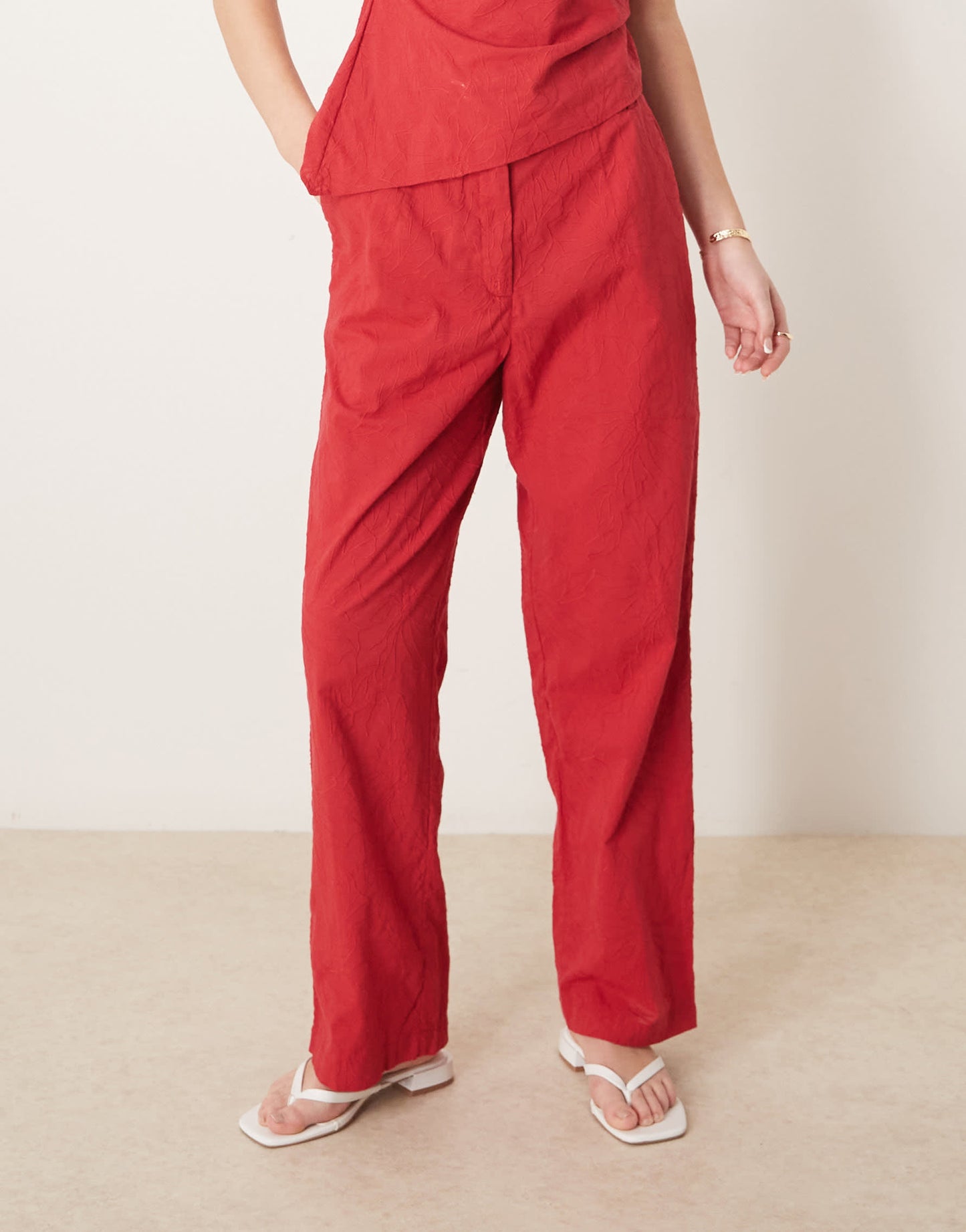 ASOS DESIGN tailored flower textured relaxed trousers co-ord in red