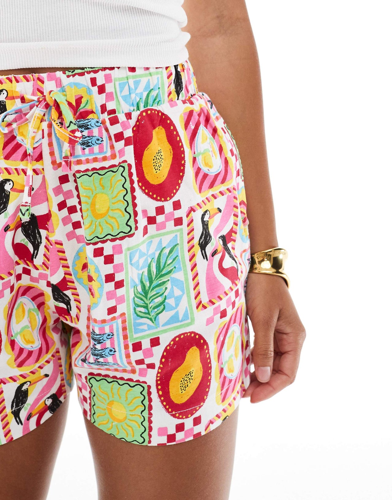 Threadbare jersey shorts with tie waist in postcard print