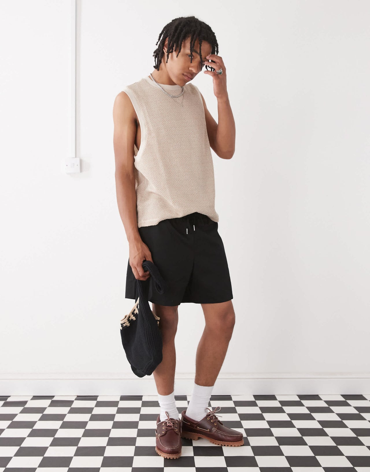 Reclaimed Vintage baggy fit shorter length pull on chino short in black