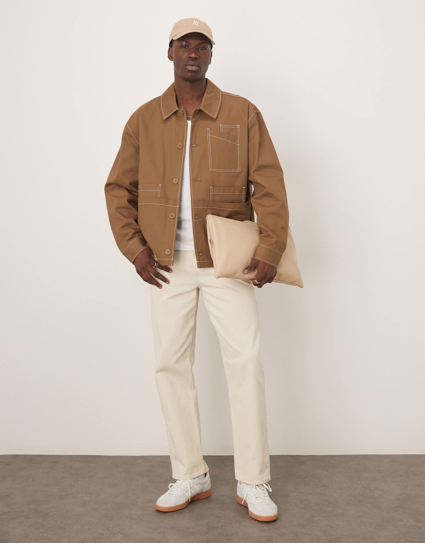 ASOS DESIGN boxy oversized worker jacket with contrast stitch in tan