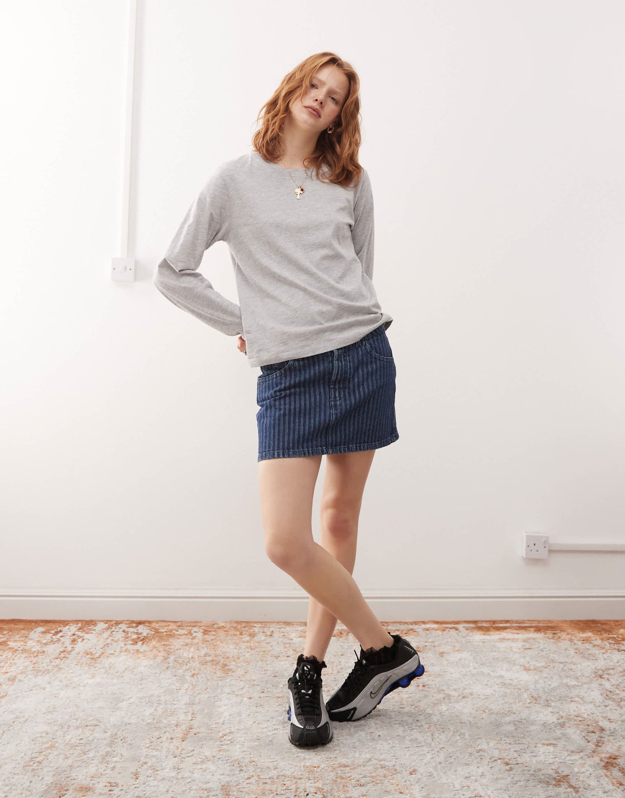 COLLUSION stripe denim mini skirt in washed blue