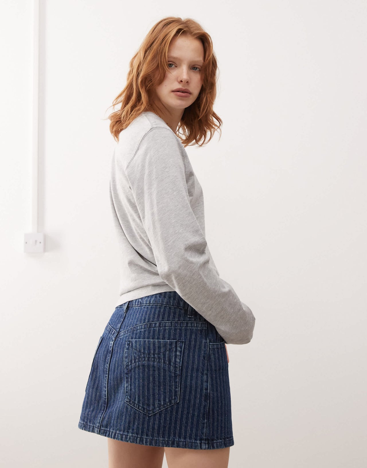 COLLUSION stripe denim mini skirt in washed blue