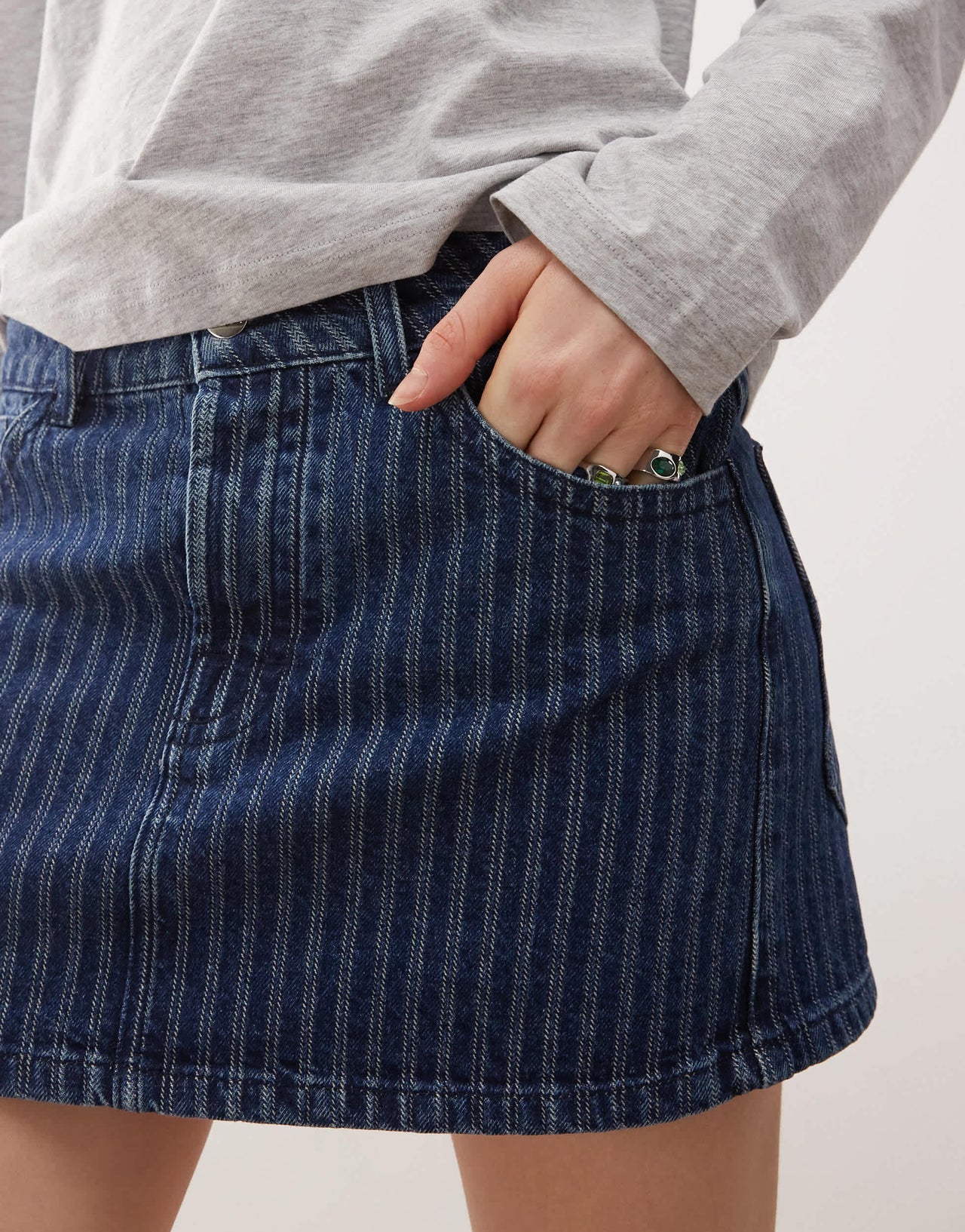 COLLUSION stripe denim mini skirt in washed blue
