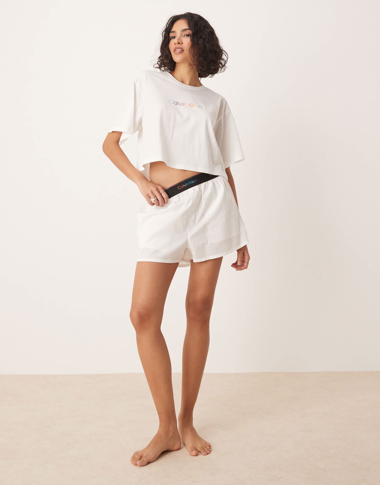 Calvin Klein Pride crop pyjama t-shirt in white
