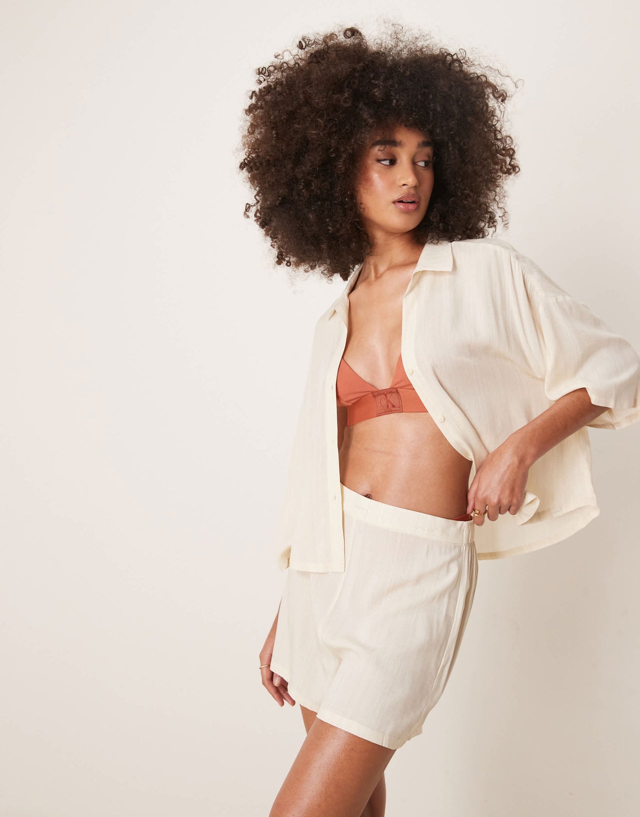 Calvin Klein shirt and short pyjama set in cream