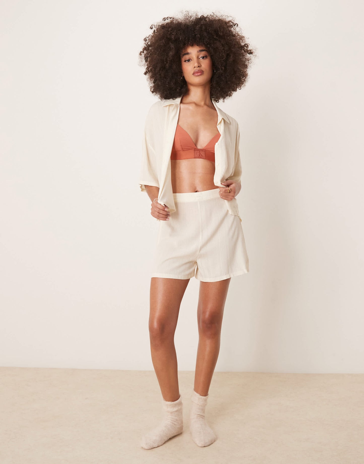 Calvin Klein shirt and short pyjama set in cream