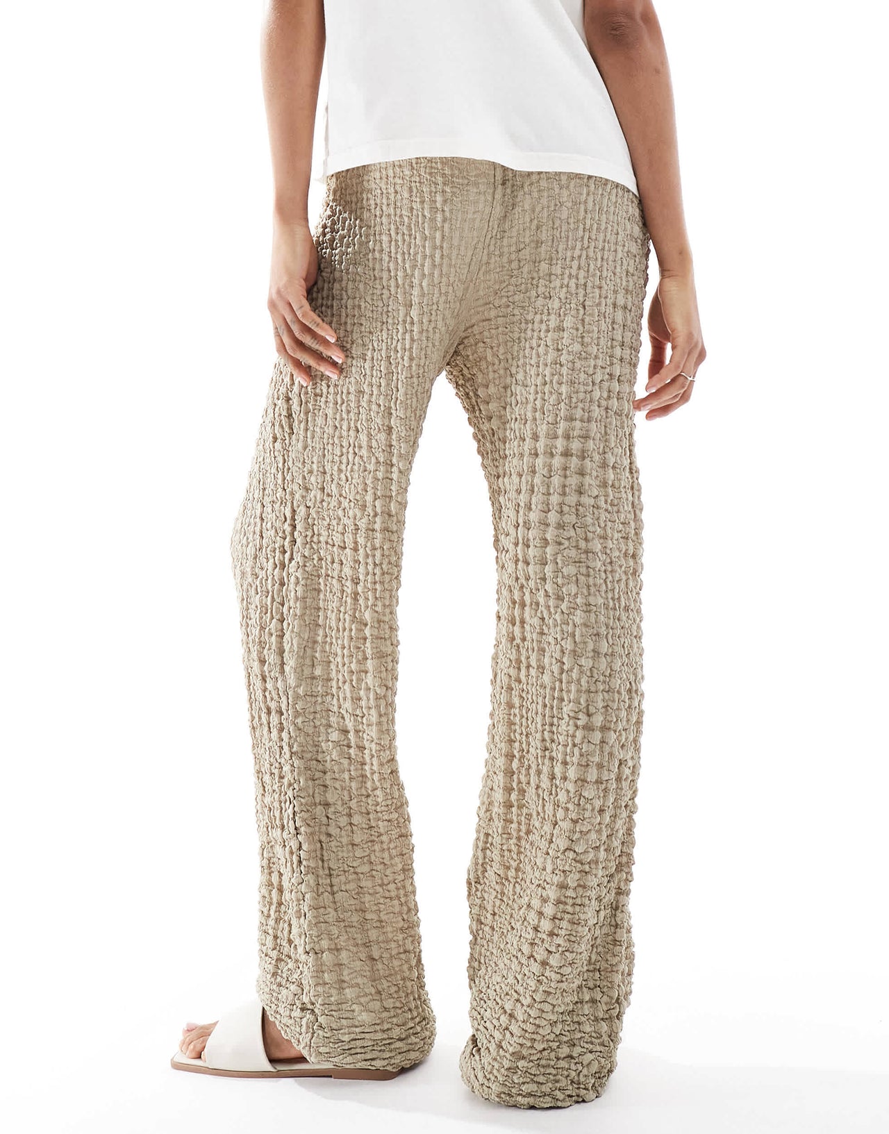 ONLY Tall textured wide leg trousers in beige