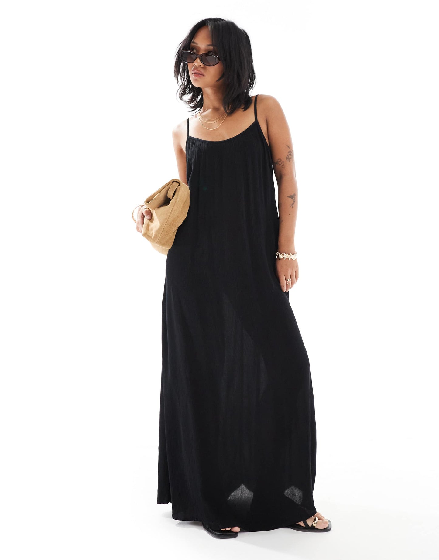ONLY Petite textured cami maxi dress in black