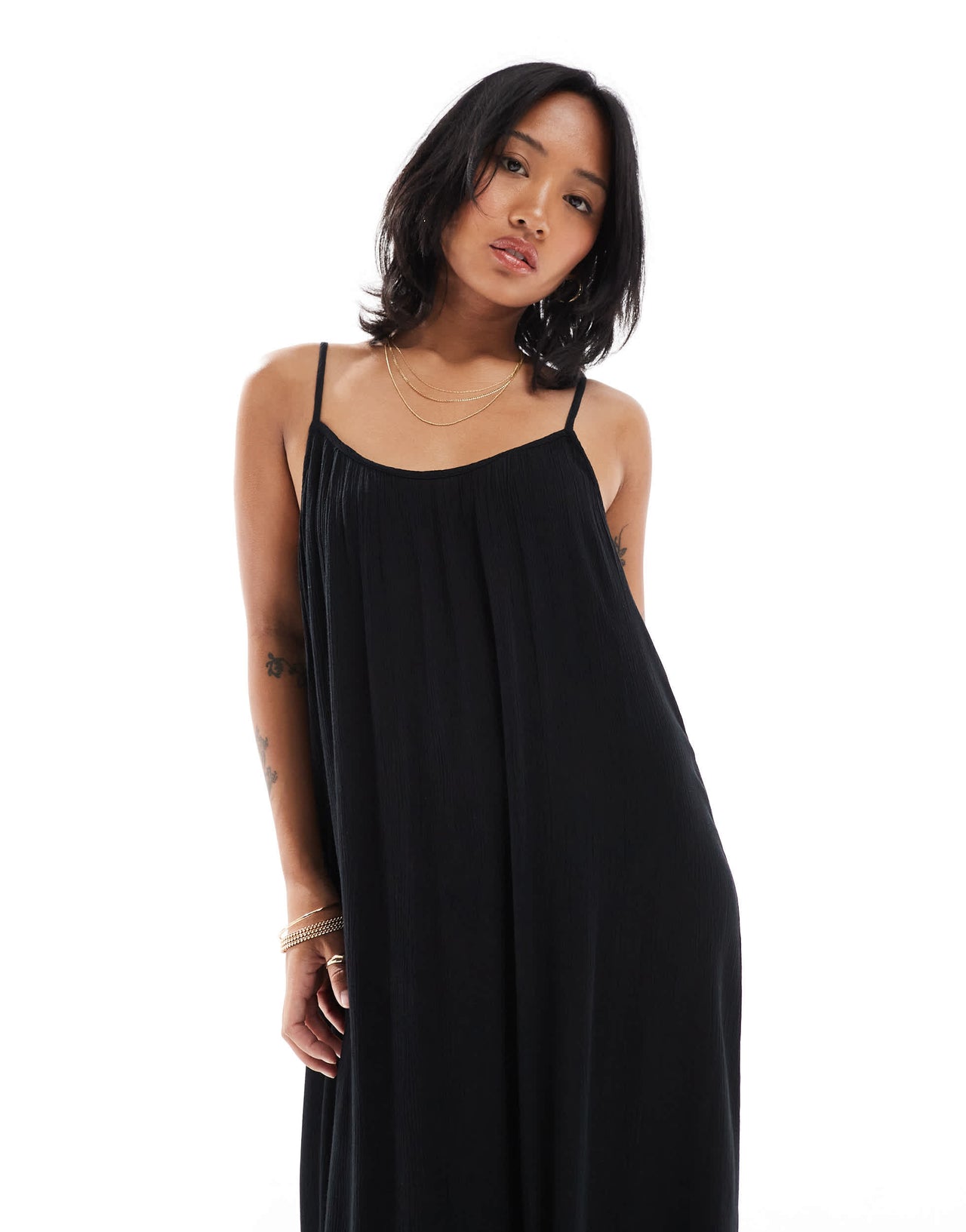 ONLY Petite textured cami maxi dress in black