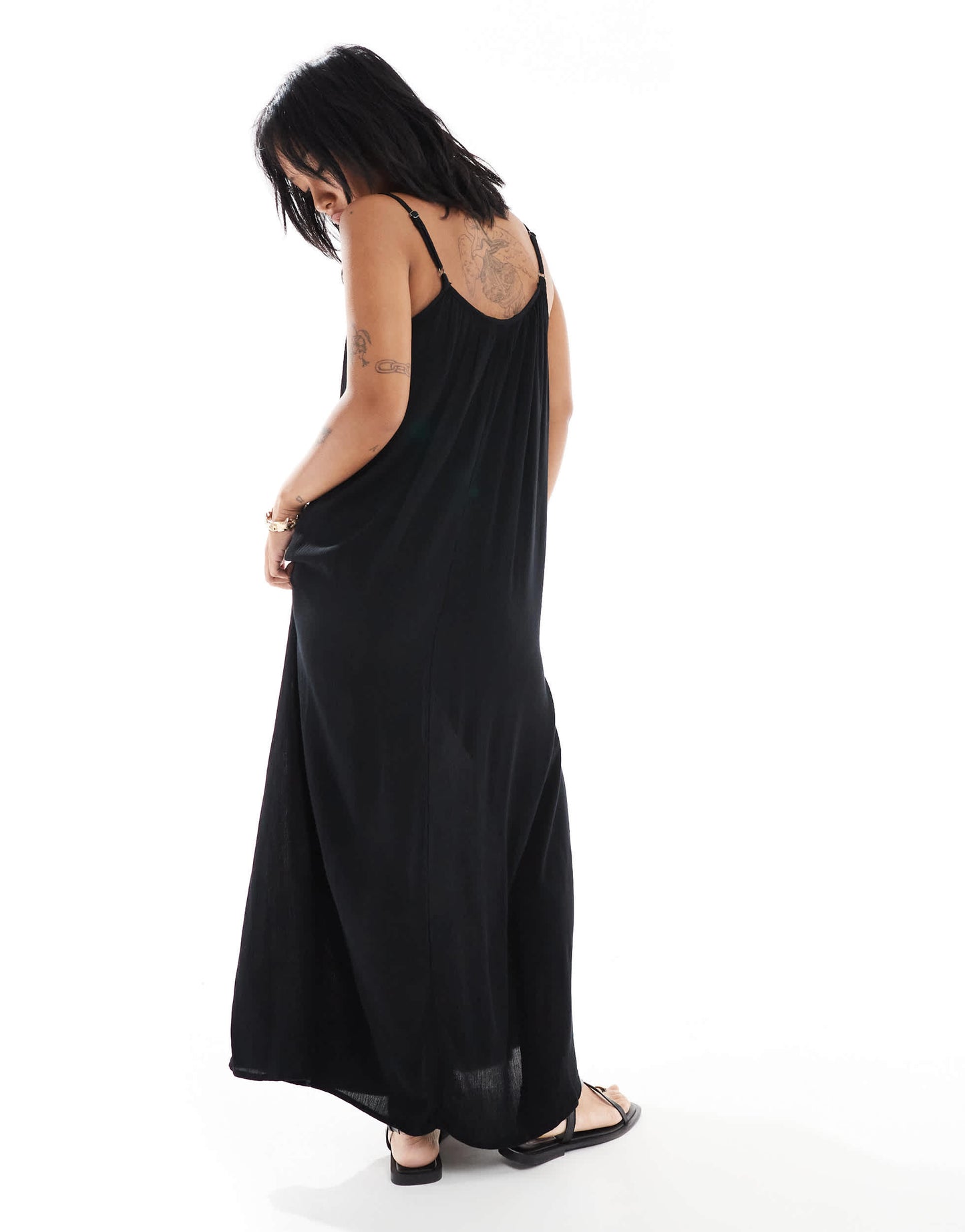 ONLY Petite textured cami maxi dress in black