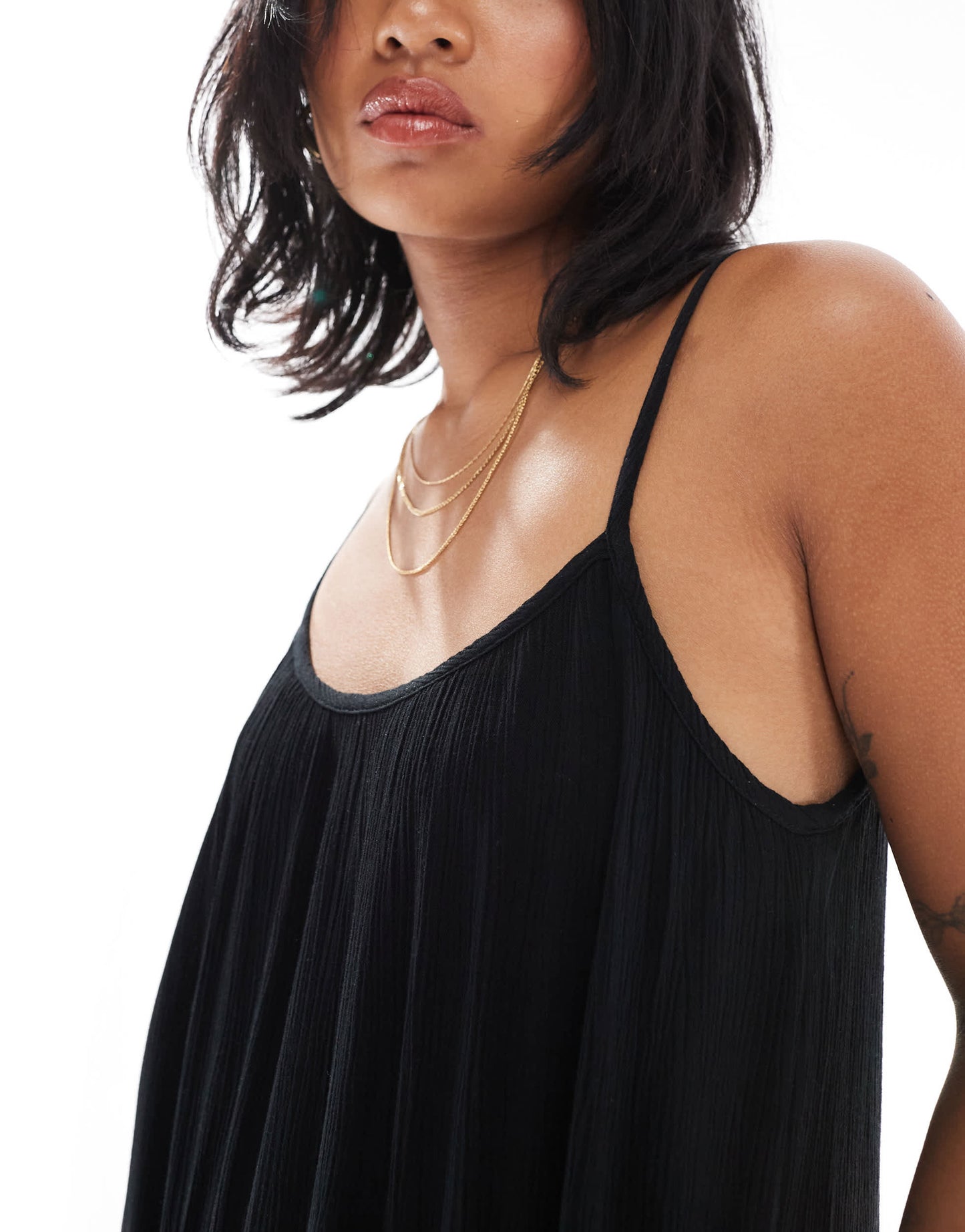 ONLY Petite textured cami maxi dress in black