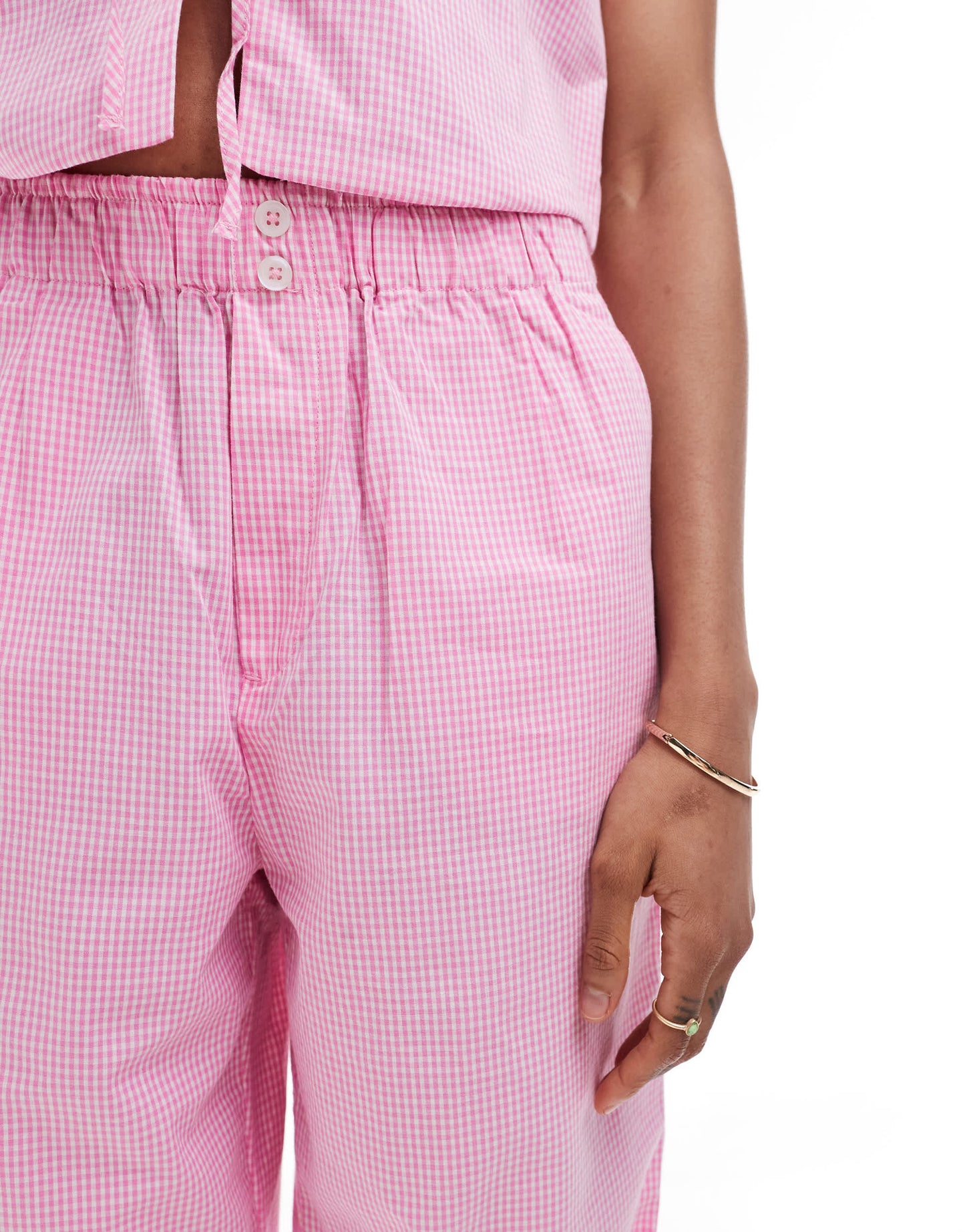 ONLY Tall wide leg boxer detail trousers co-ord in pink gingham