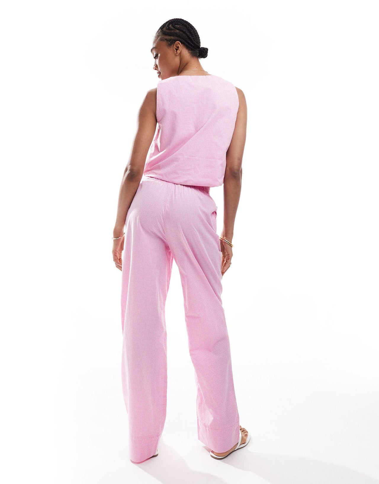 ONLY Tall wide leg boxer detail trousers co-ord in pink gingham