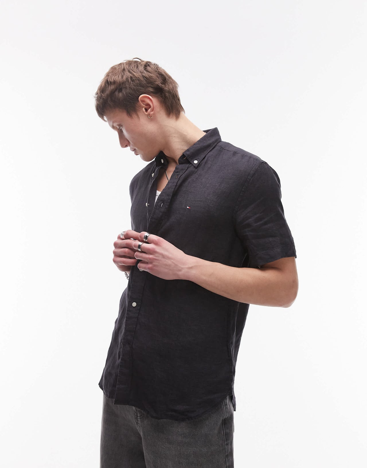 Tommy Hilfiger linen short sleeve shirt in black