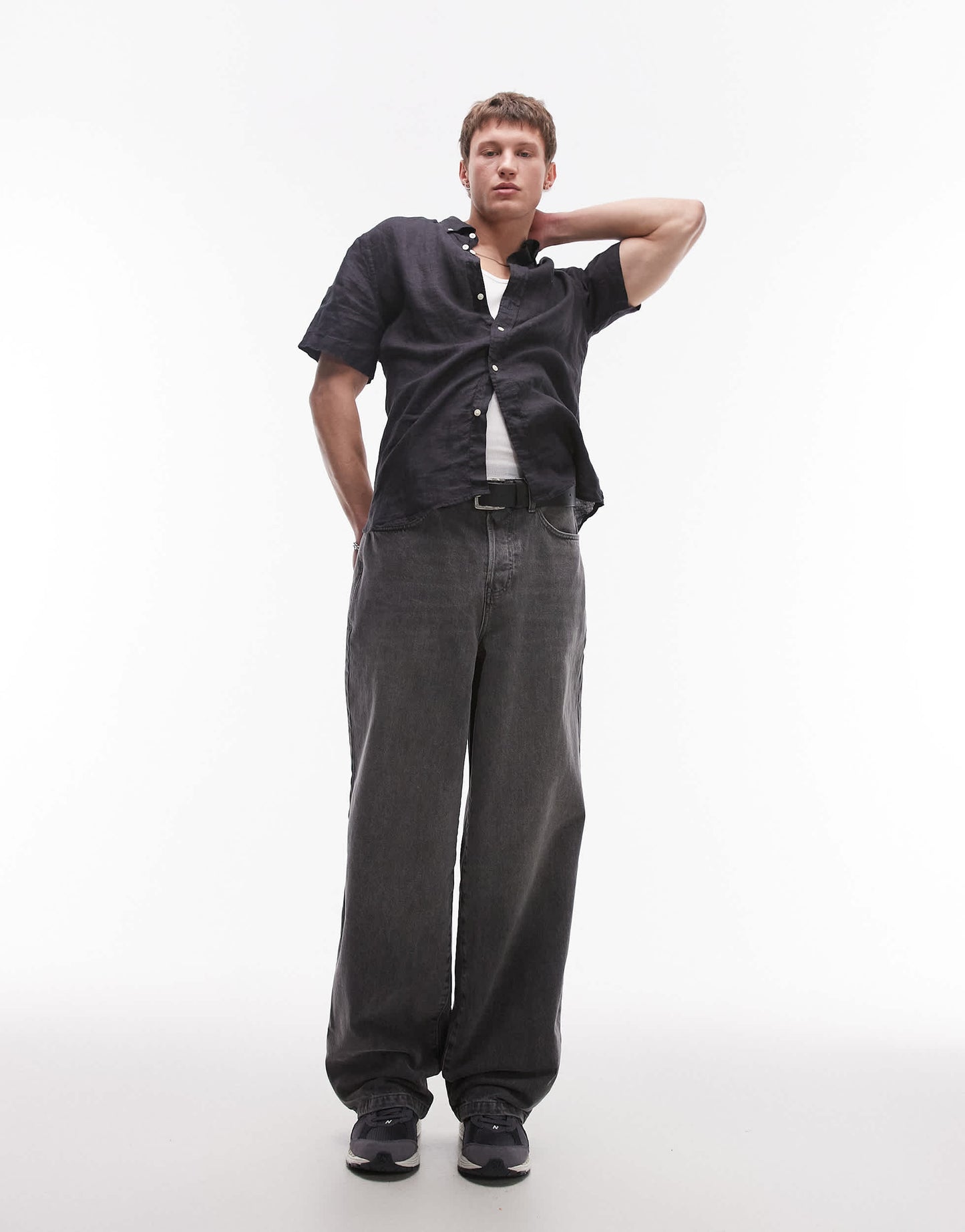 Tommy Hilfiger linen short sleeve shirt in black