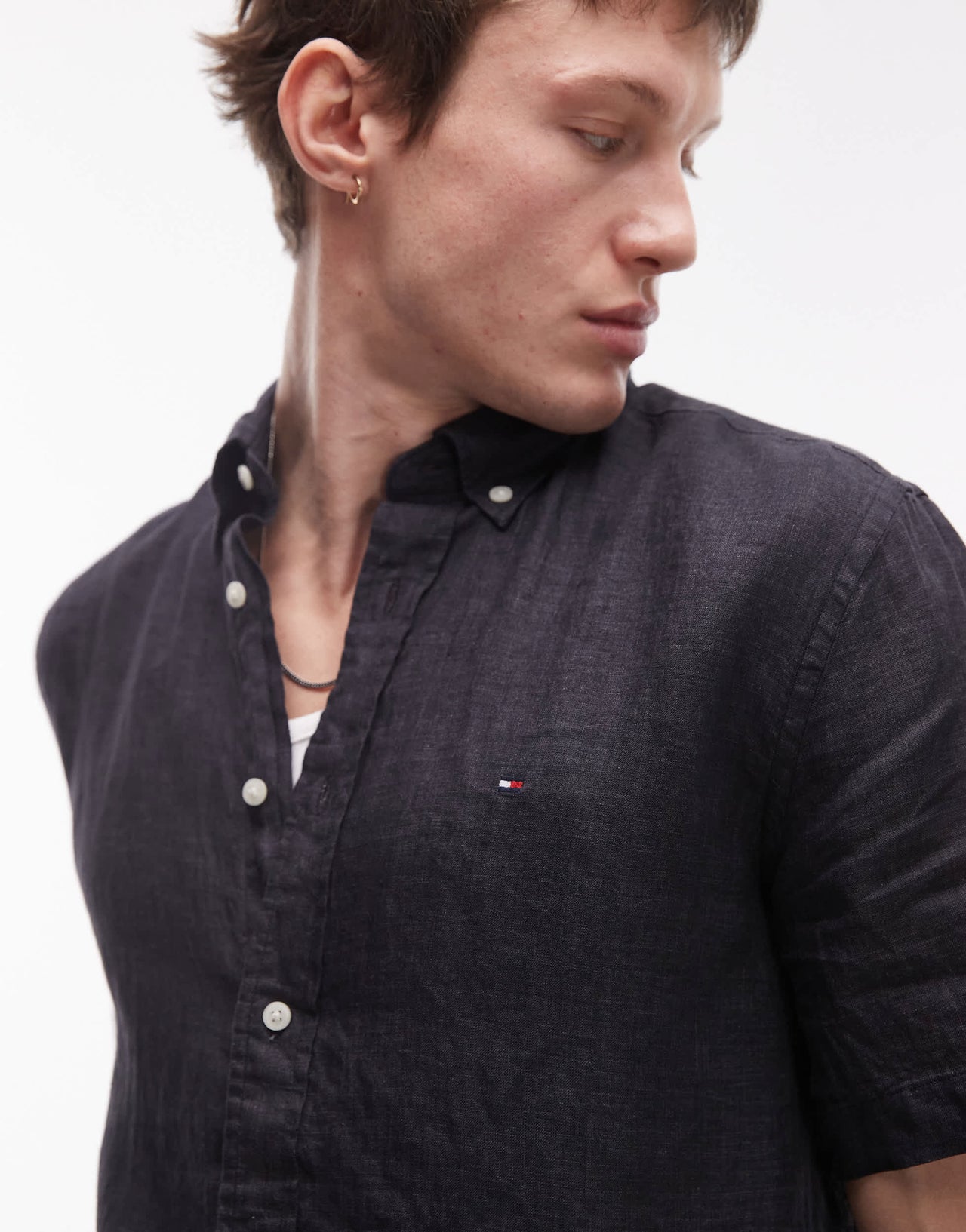 Tommy Hilfiger linen short sleeve shirt in black