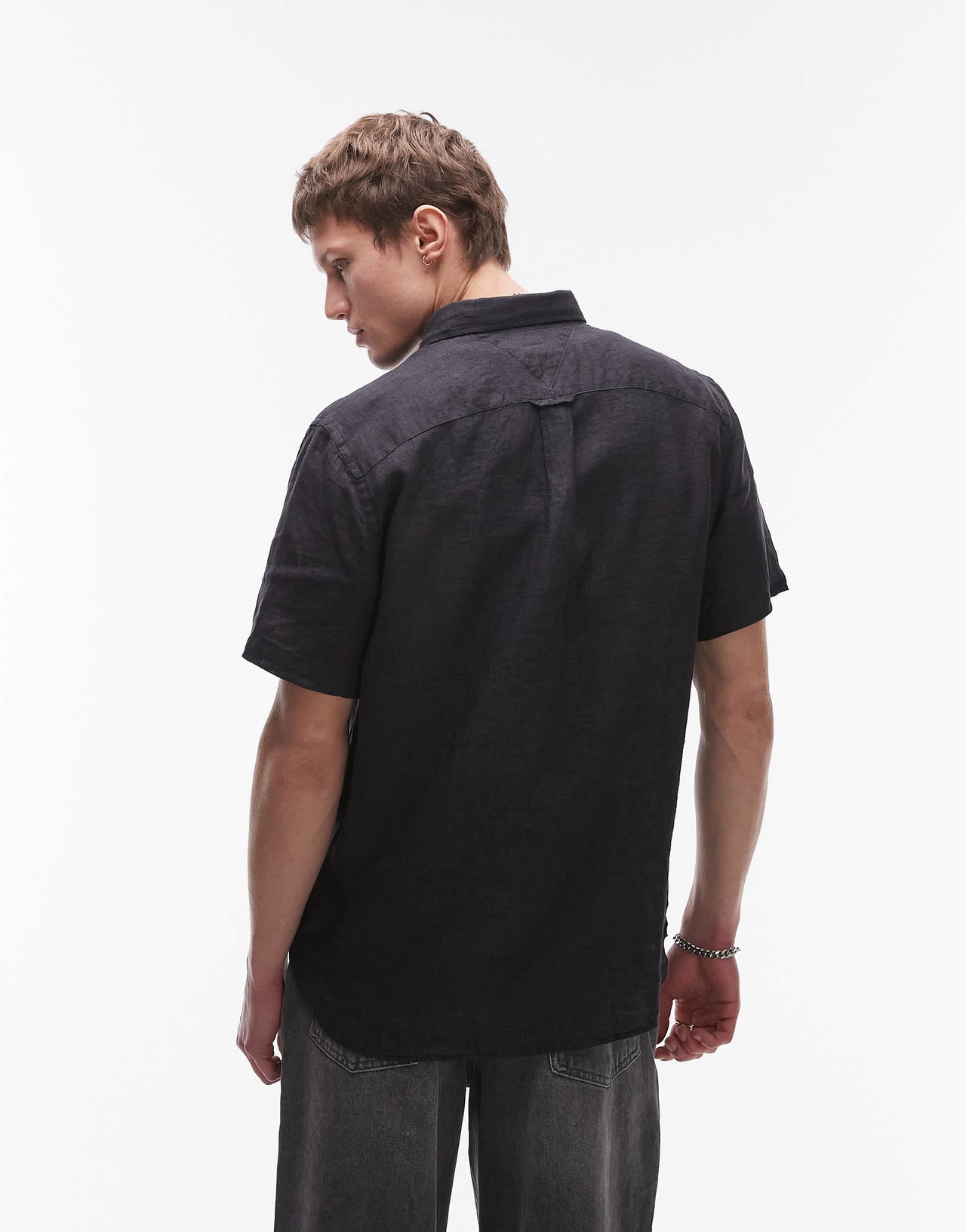 Tommy Hilfiger linen short sleeve shirt in black