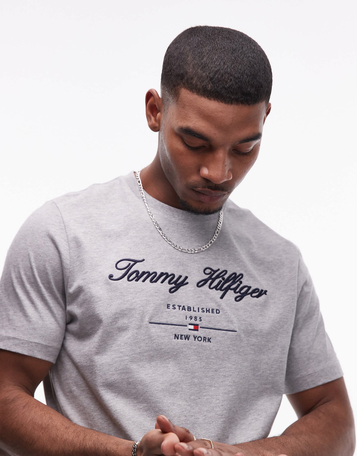 Tommy Hilfiger script logo t-shirt in grey