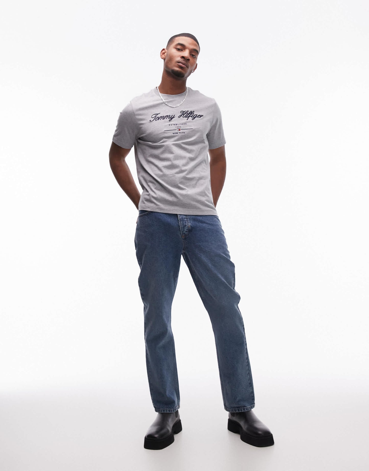 Tommy Hilfiger script logo t-shirt in grey
