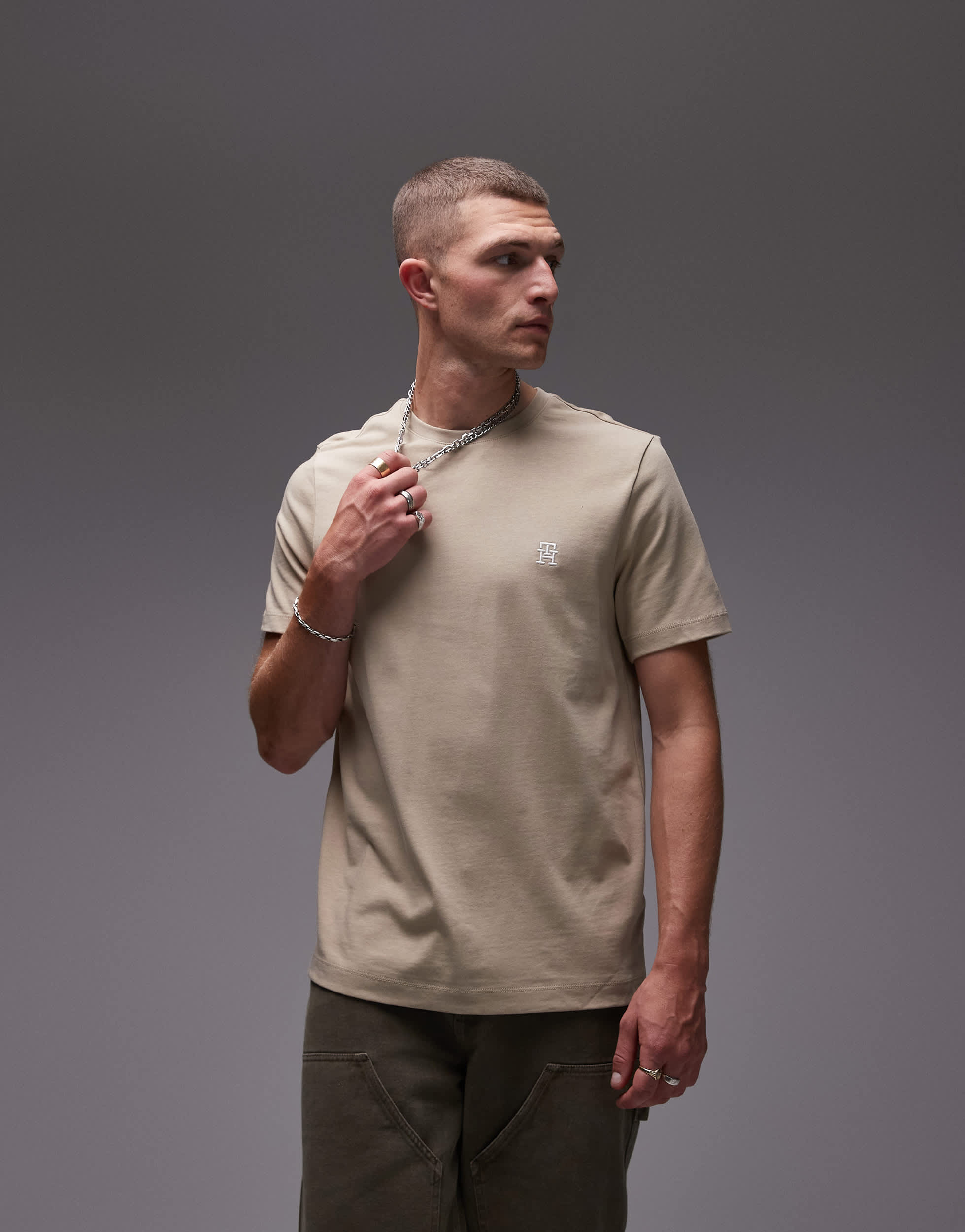 Tommy Hilfiger monogram logo t-shirt in beige