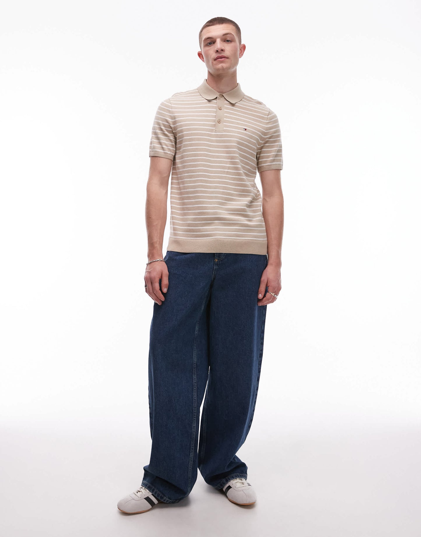 Tommy Hilfiger knitted polo shirt in beige stripe