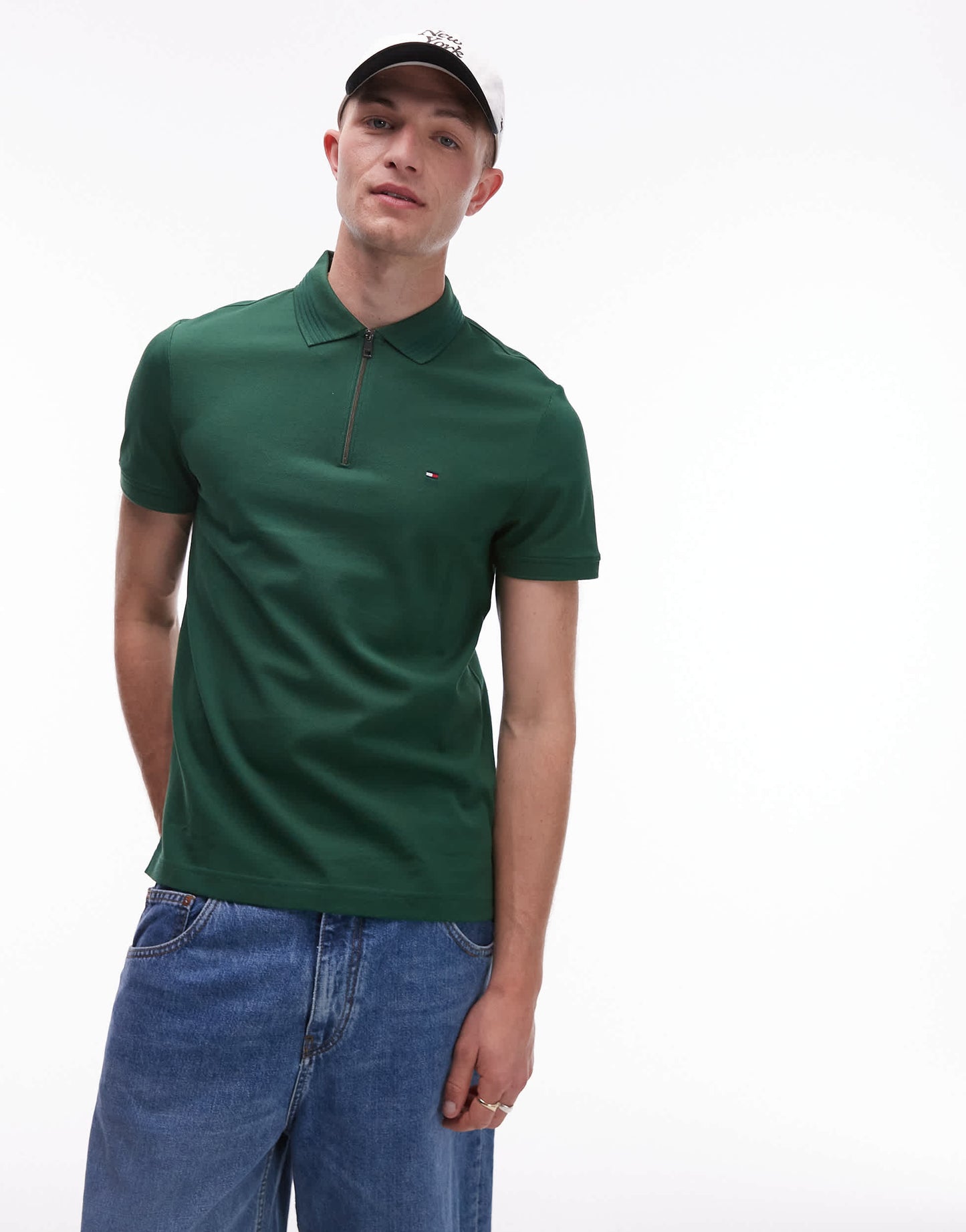 Tommy hilfiger pique zip polo shirt in green