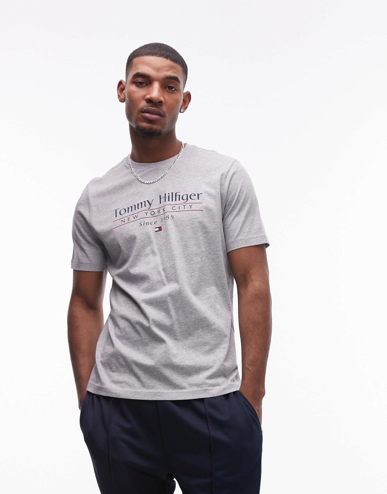 Tommy Hilfiger centre stack linear logo t-shirt in grey