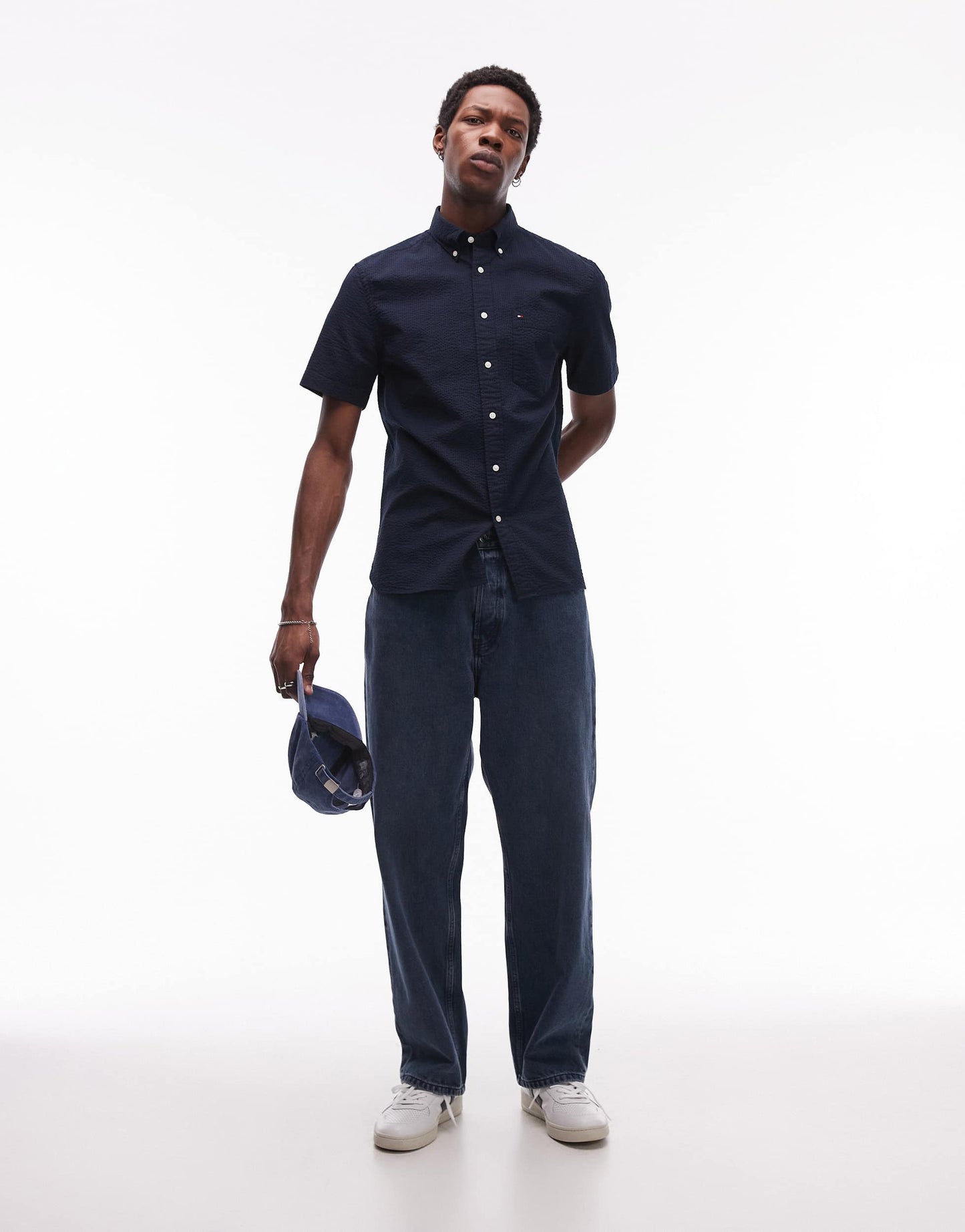 Tommy Hilfiger seersucker short sleeve shirt in navy
