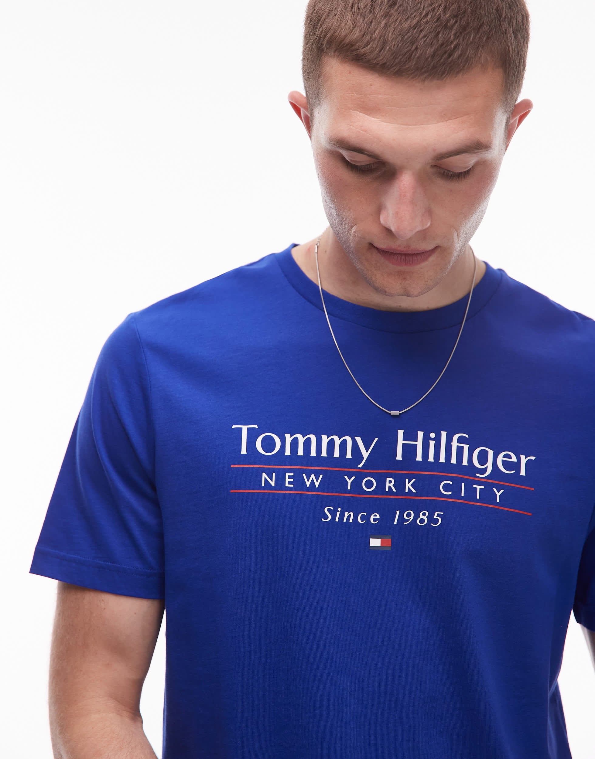 Tommy Hilfiger centre stack linear logo t-shirt in bright blue