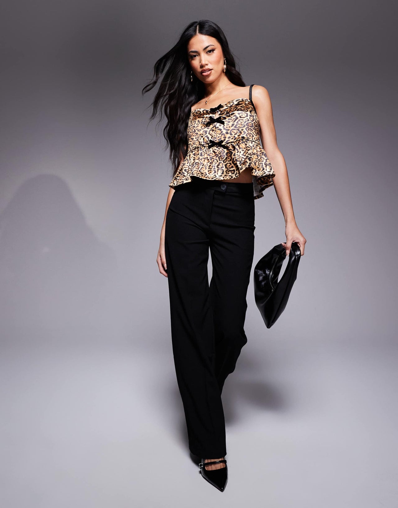 ASOS DESIGN velvet bow detail square neck cami in leopard print satin