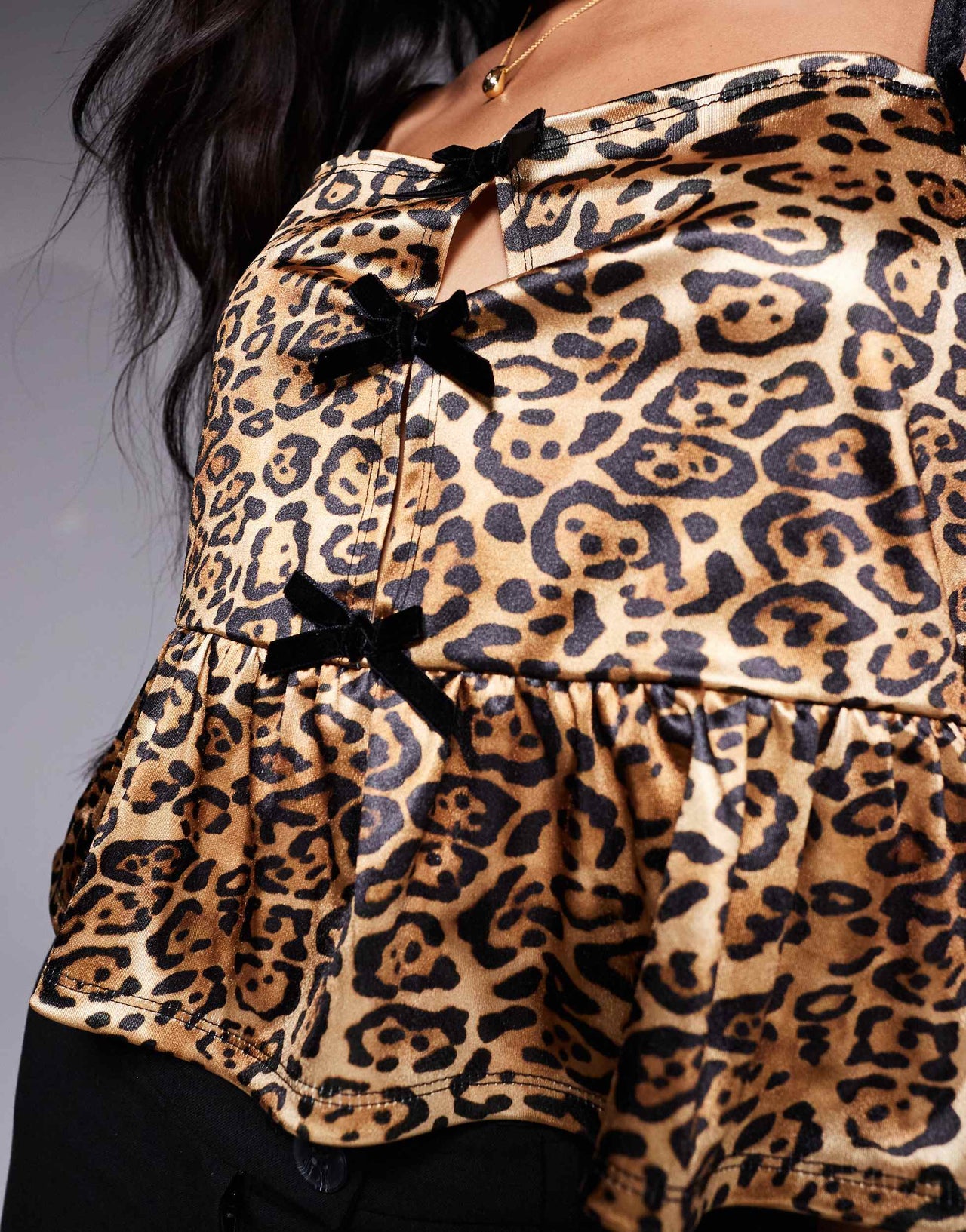 ASOS DESIGN velvet bow detail square neck cami in leopard print satin