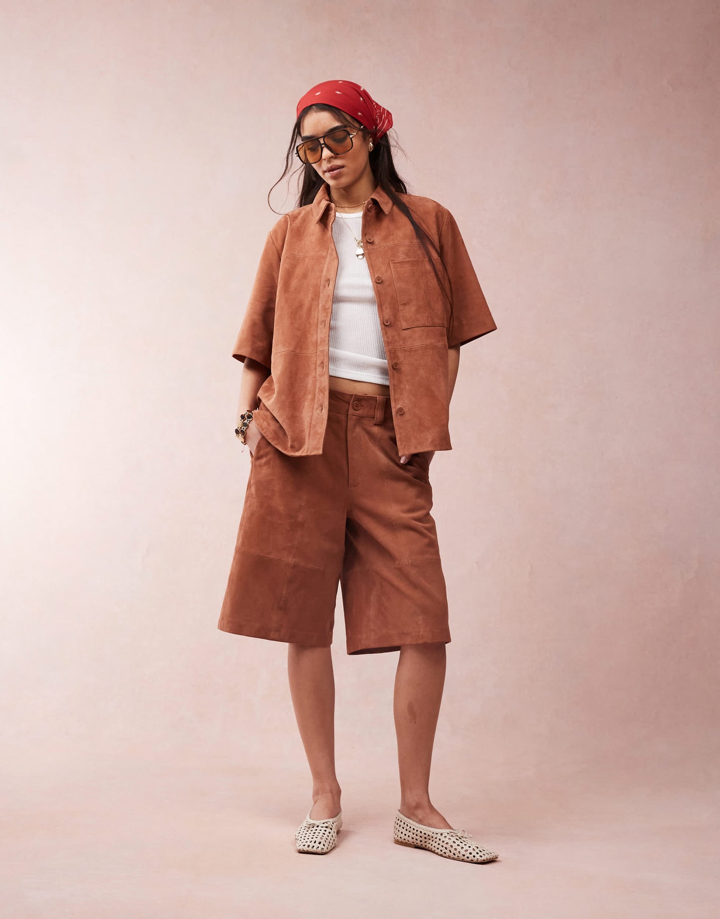 ASOS DESIGN suede bermuda shorts co-ord in tan