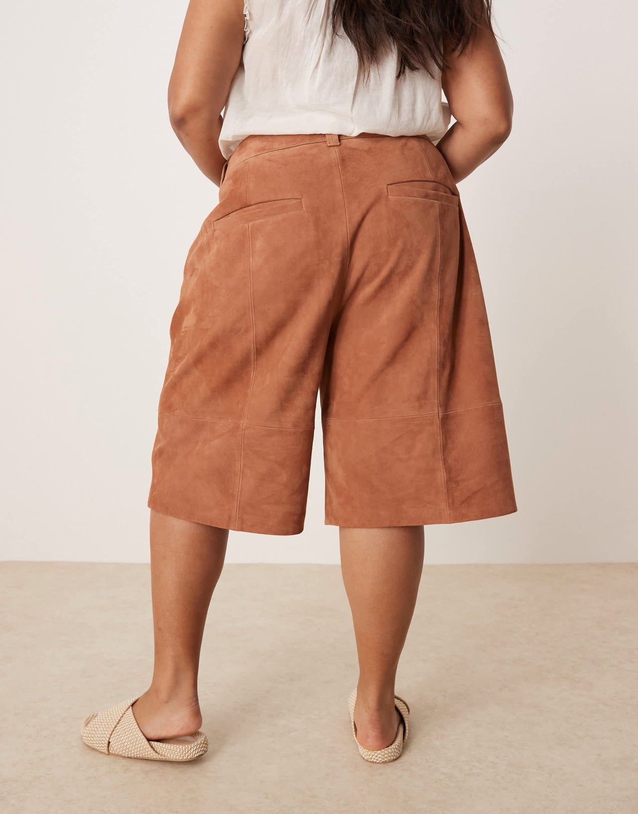 ASOS DESIGN Curve suede bermuda shorts co-ord in tan