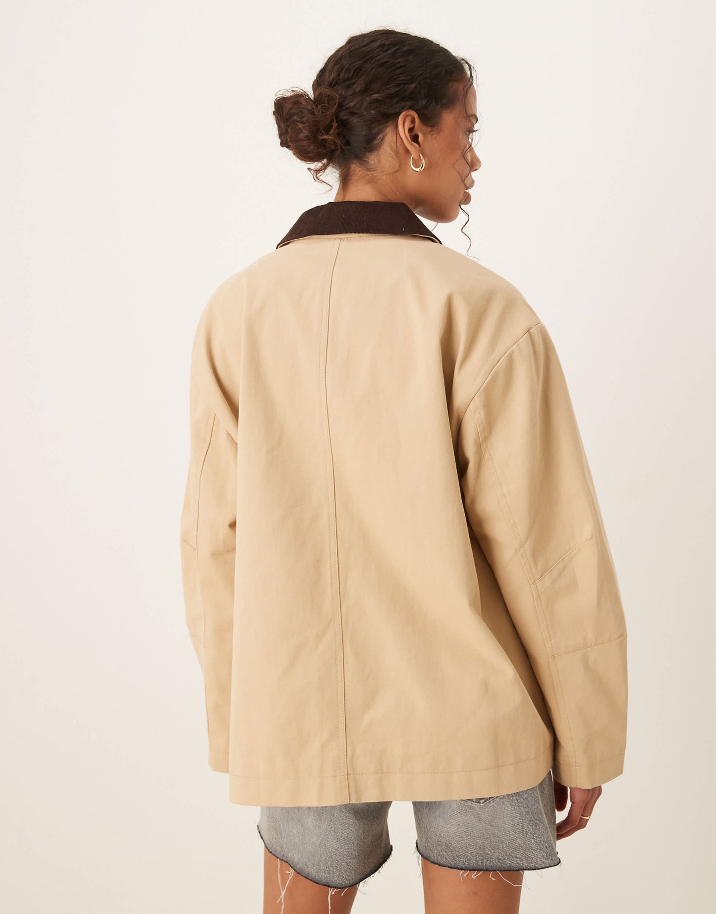 ASOS DESIGN clean cord collar barn jacket in stone