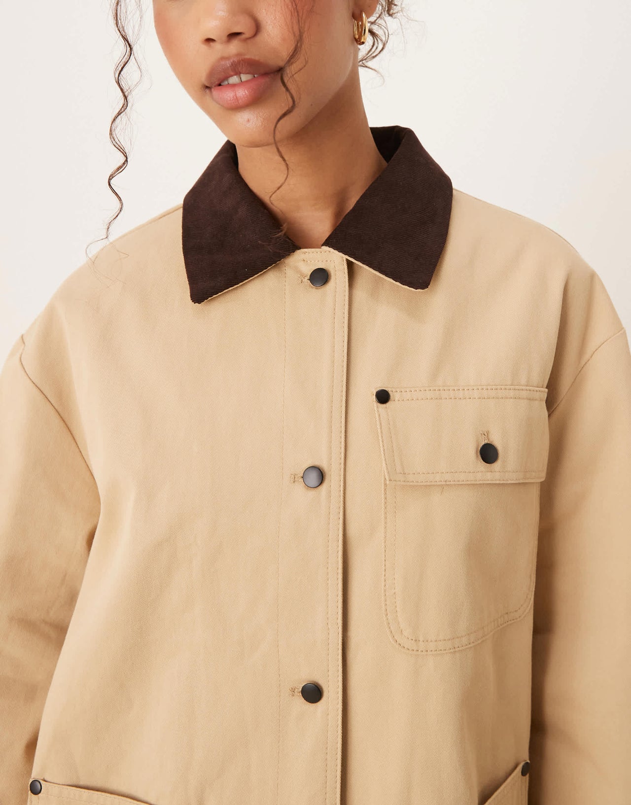 ASOS DESIGN clean cord collar barn jacket in stone