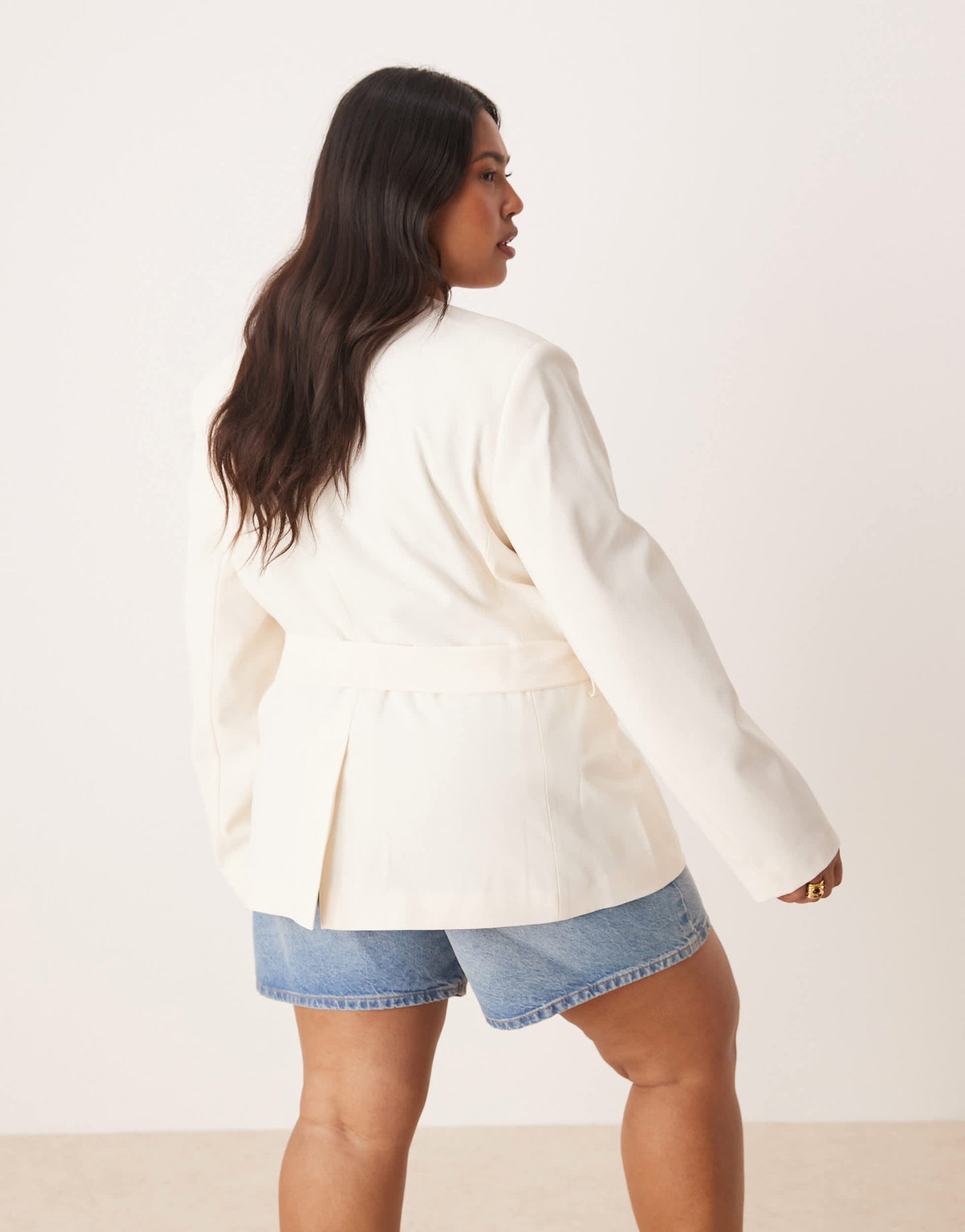 ASOS DESIGN Curve collarless formal blazer in buttermilk
