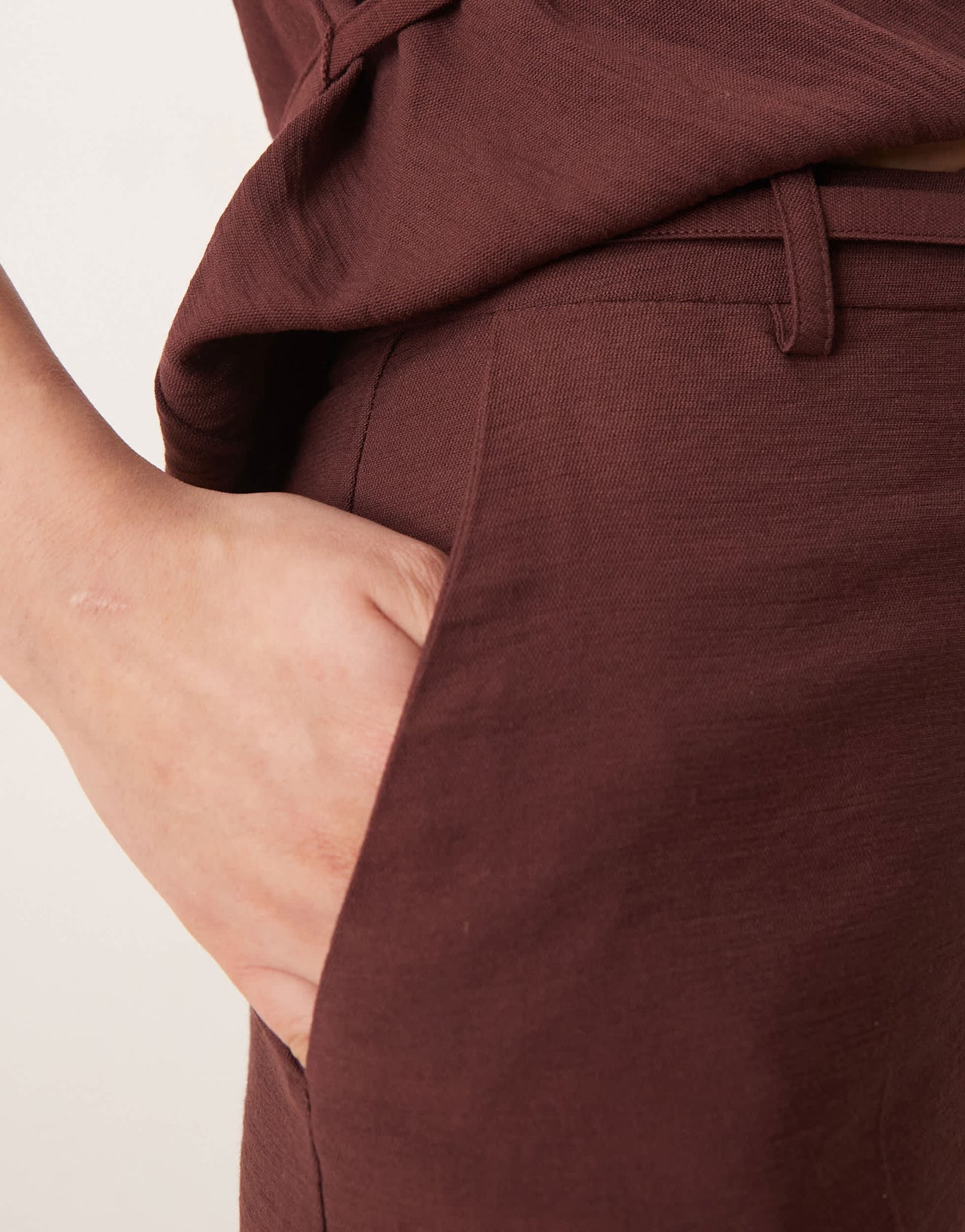 ASOS DESIGN tailored straight leg trousers with skinny belt in chocolate