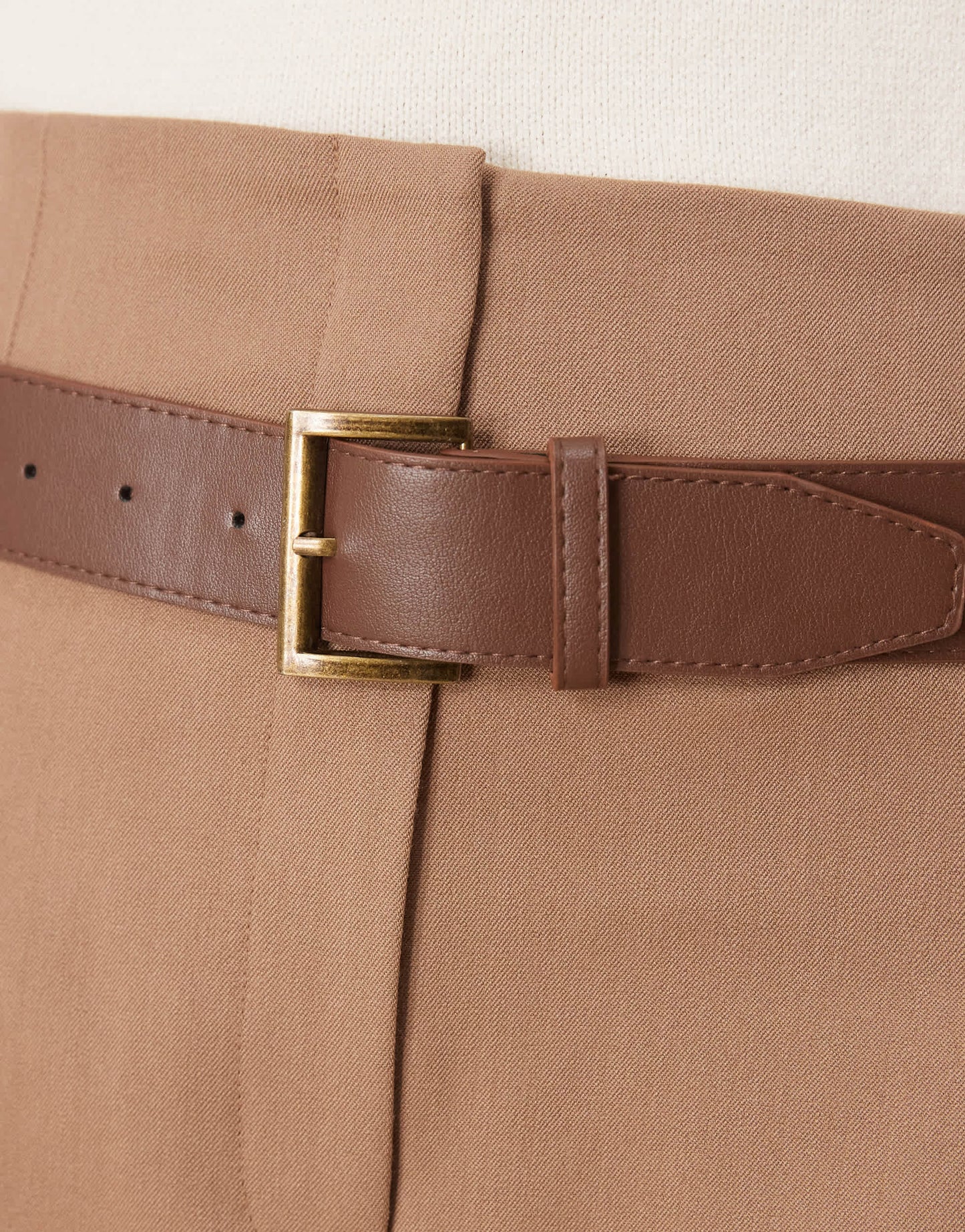 ASOS DESIGN Tall tailored high waist shorts with PU belt in chocolate