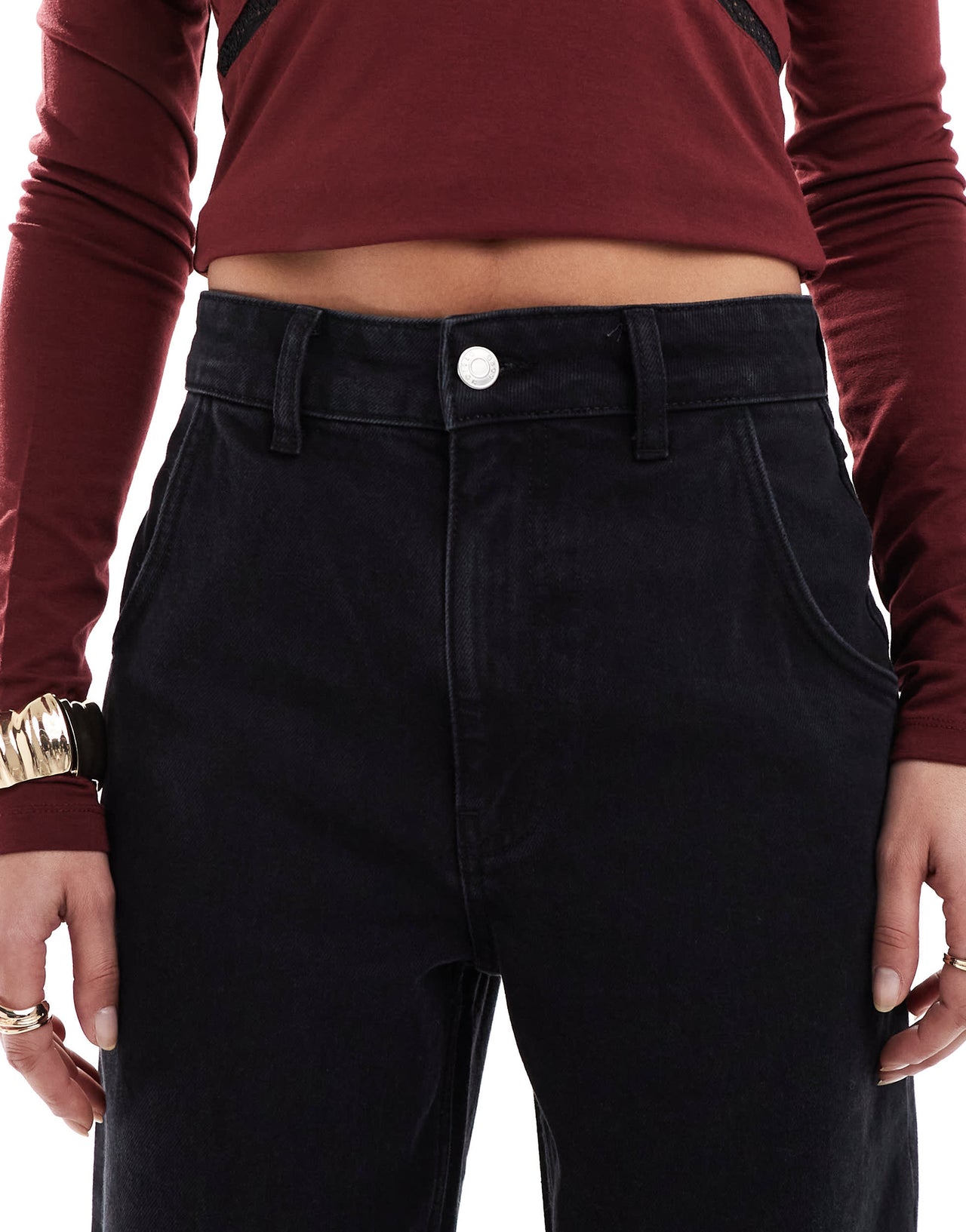 ASOS DESIGN wide leg jean with high turn up in washed black