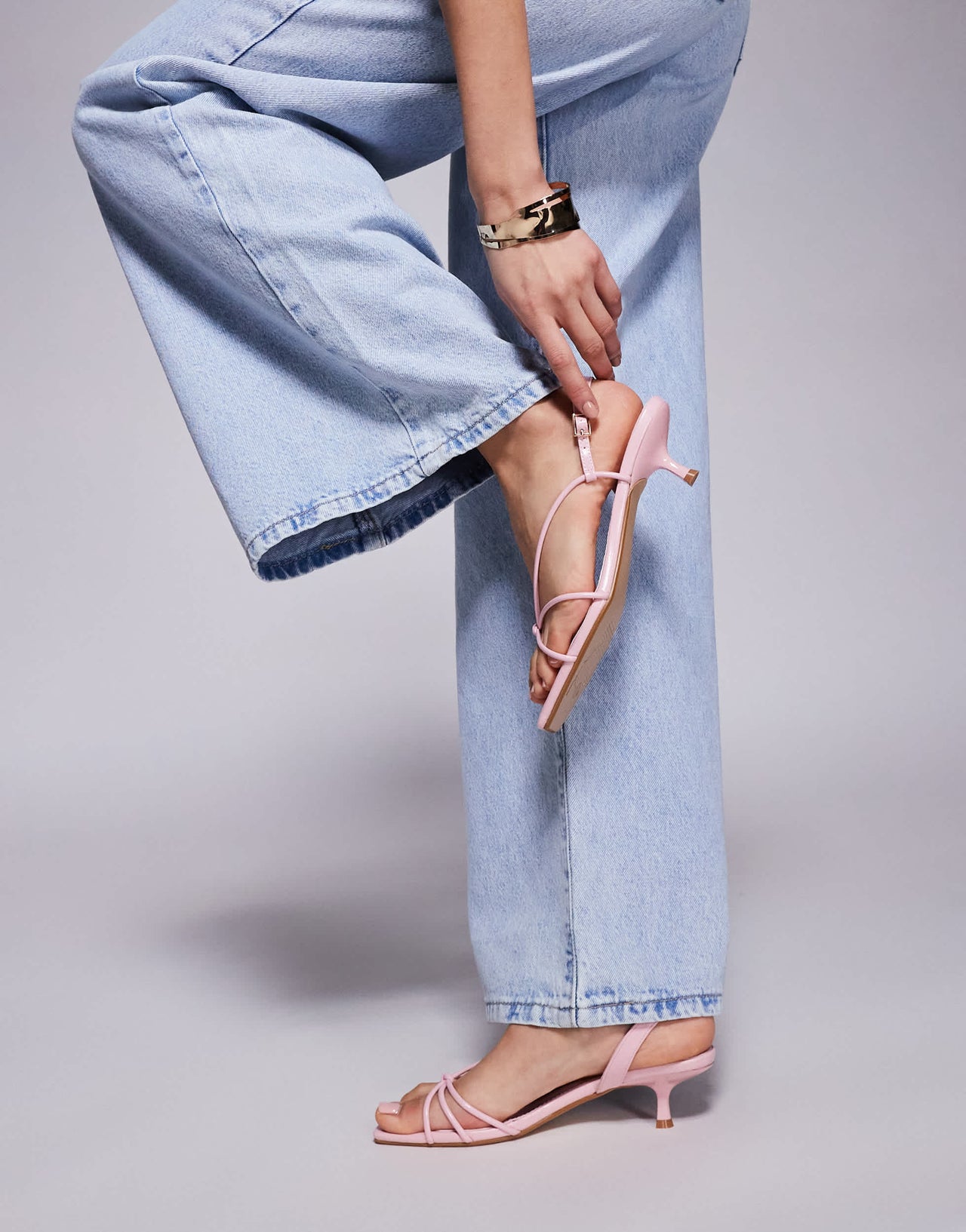 Simmi London Hanah square toe strappy kitten heels in baby pink