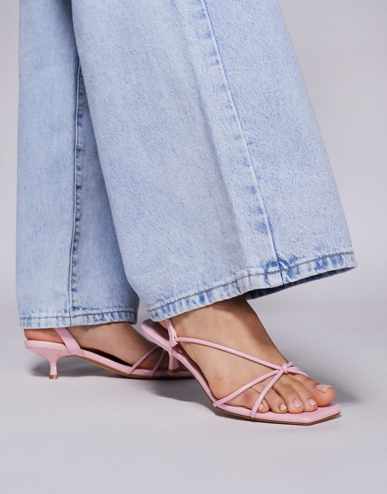 Simmi London Hanah square toe strappy kitten heels in baby pink