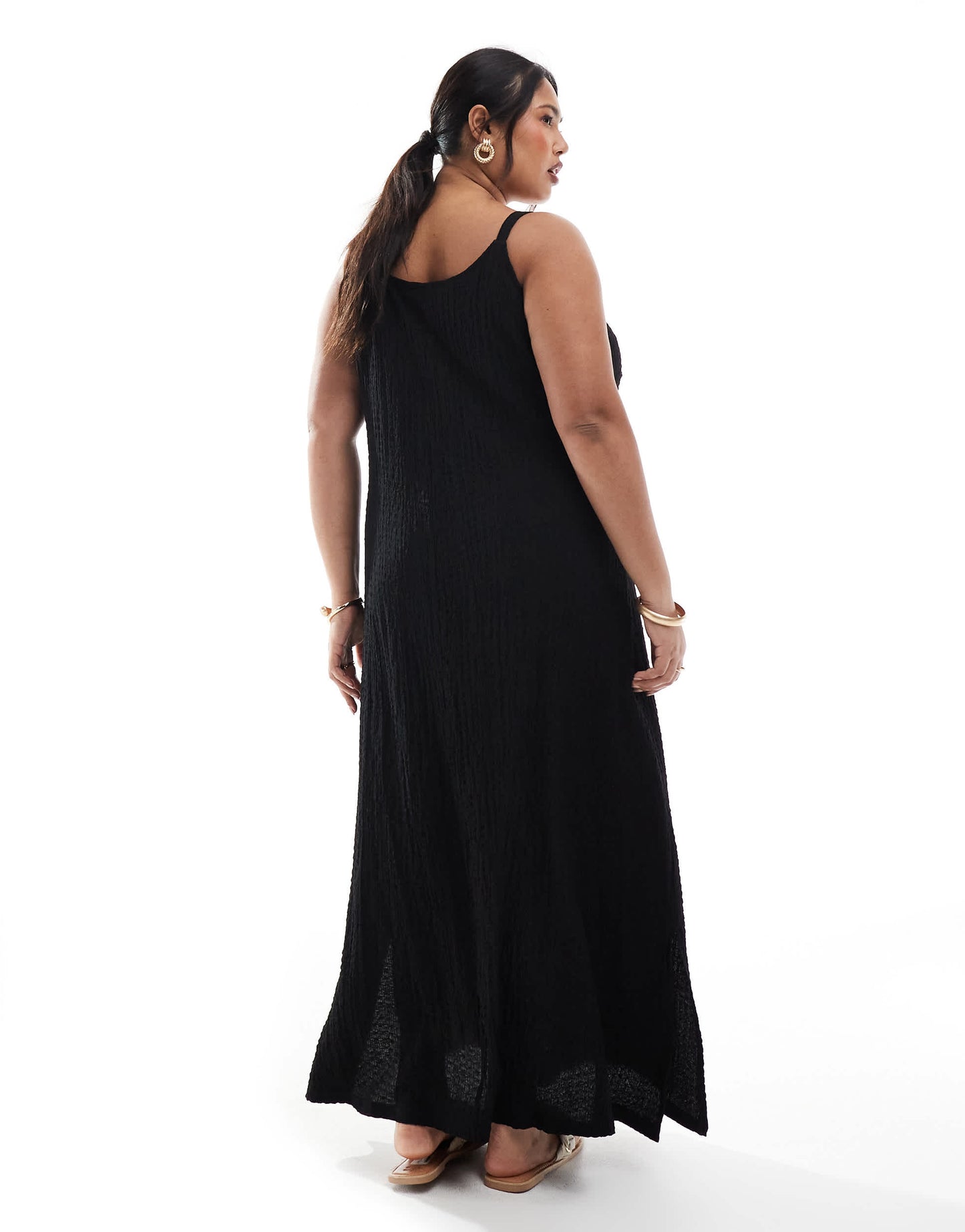 ONLY Curve textured maxi dress in black