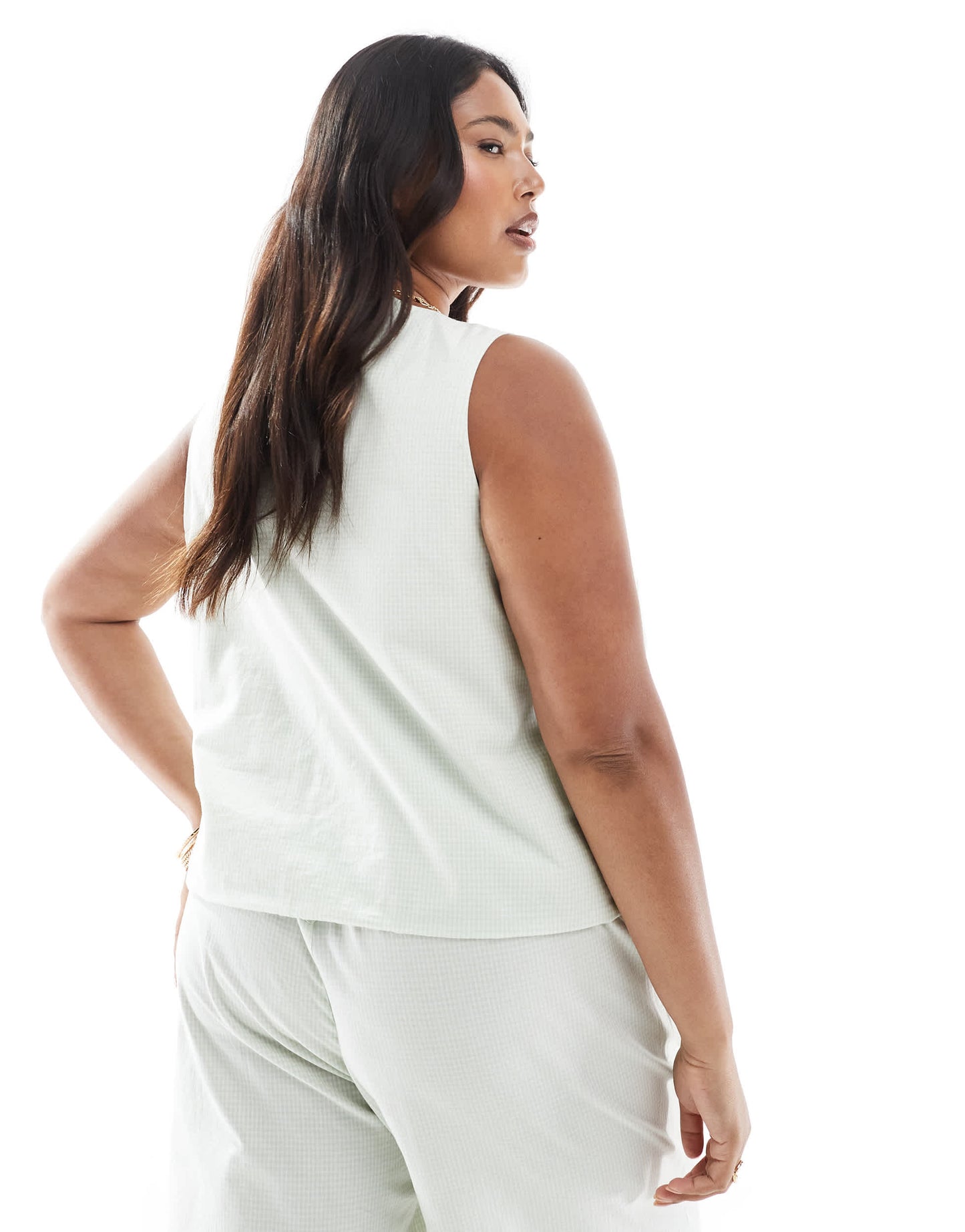 ONLY Curve tie front vest co-ord in green gingham