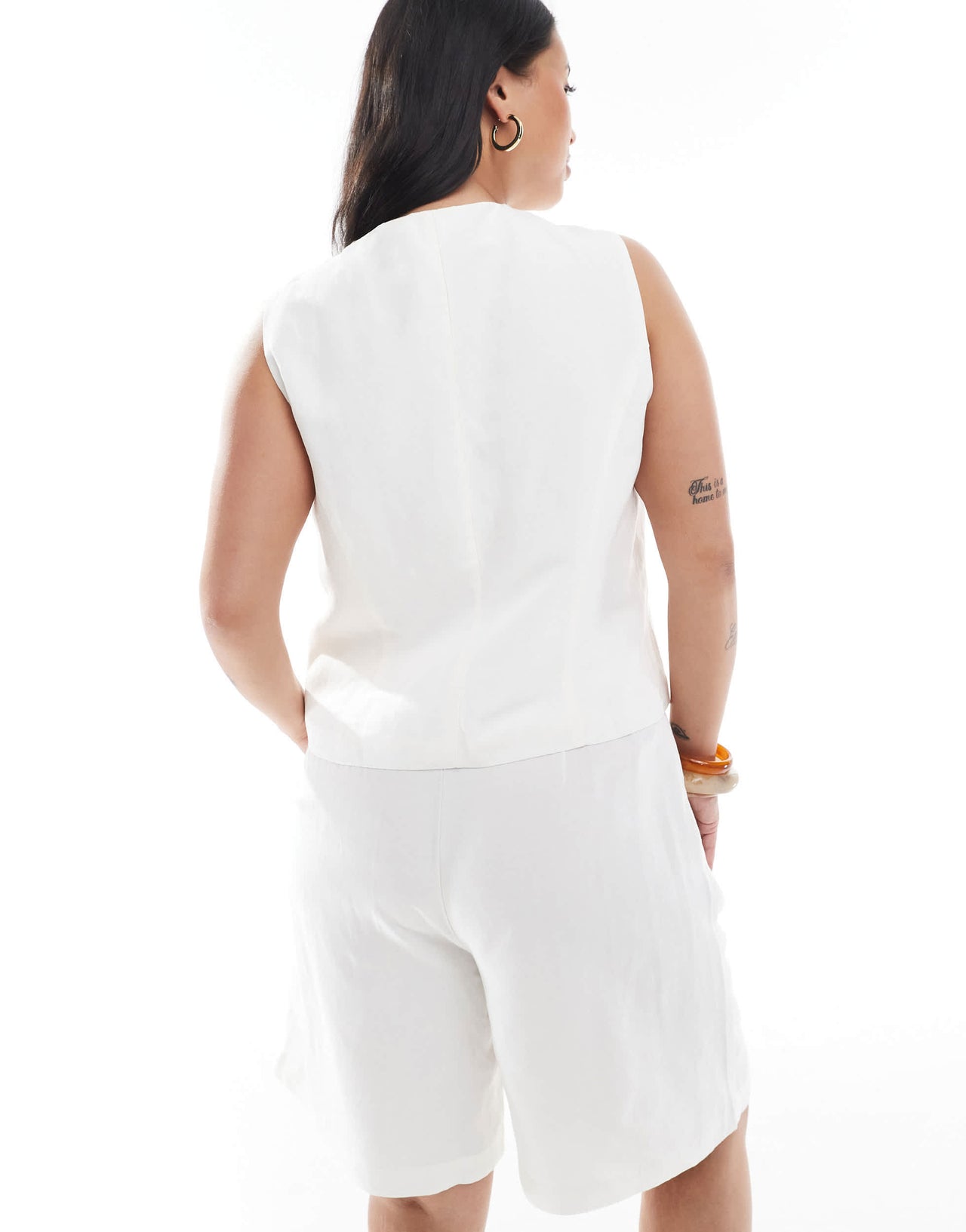 ONLY Curve linen tailored vest co-ord in white