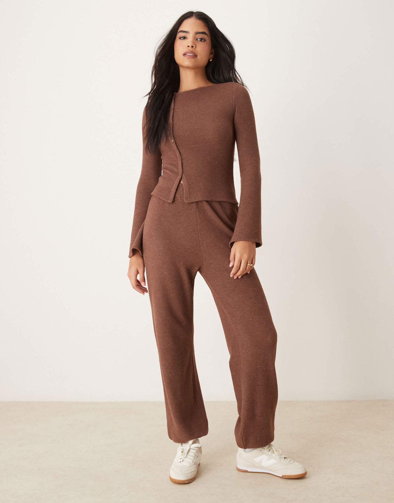ASOS DESIGN supersoft low rise cuffed jogger co ord in chocolate marl