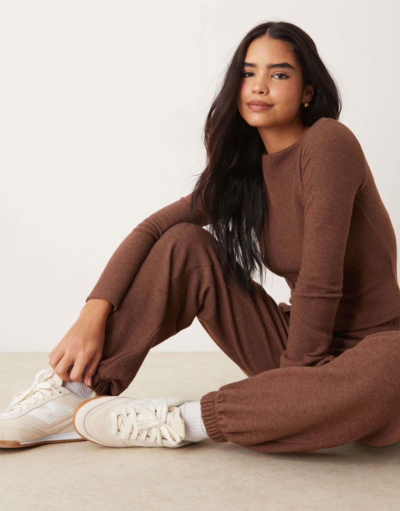 ASOS DESIGN supersoft low rise cuffed jogger co ord in chocolate marl
